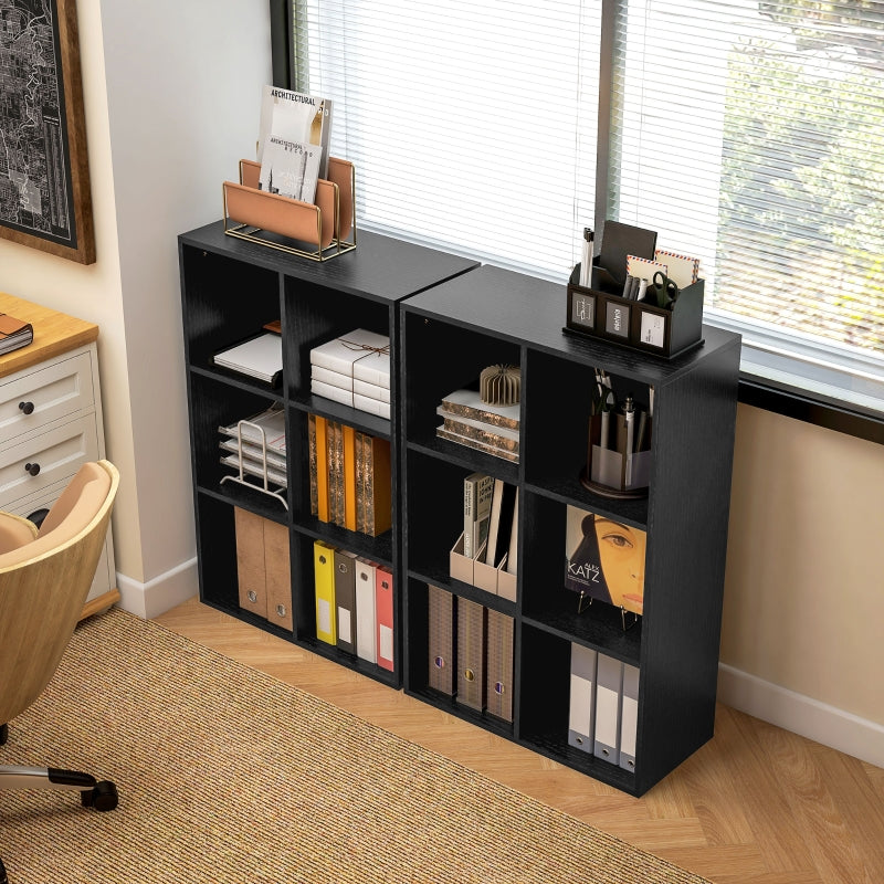 Six-Cube Bookcase 3-Tier Storage Unit Black Wood Effect