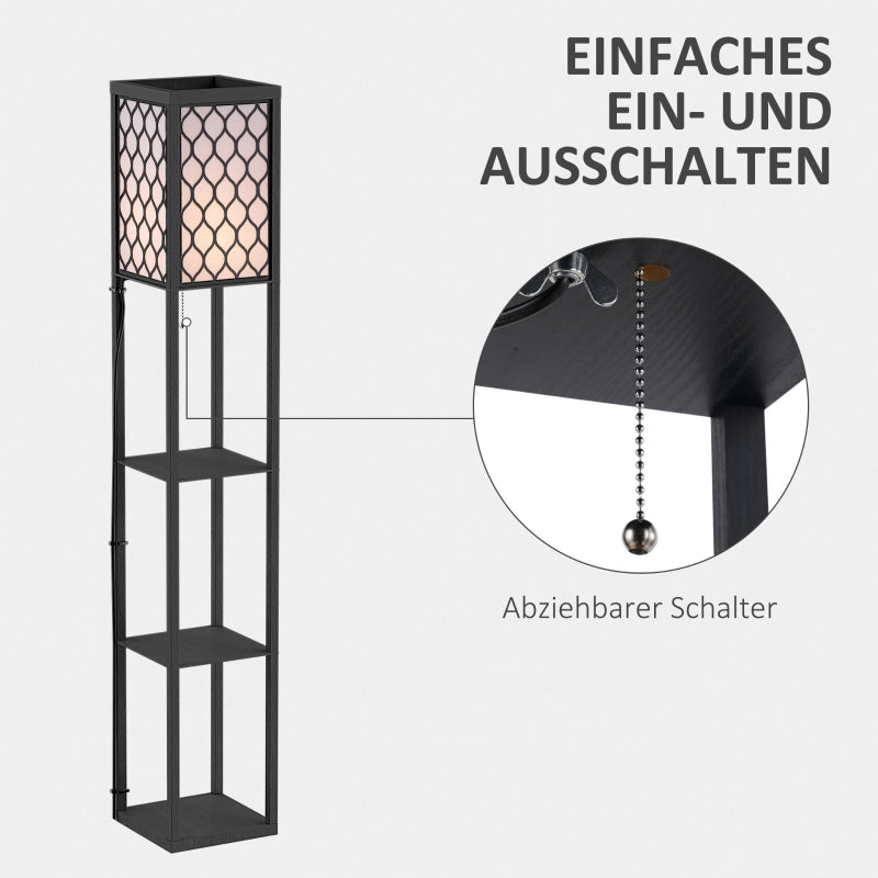 Floor Lamp with Shelves E27 40W Indoor Lighting, Wood Black