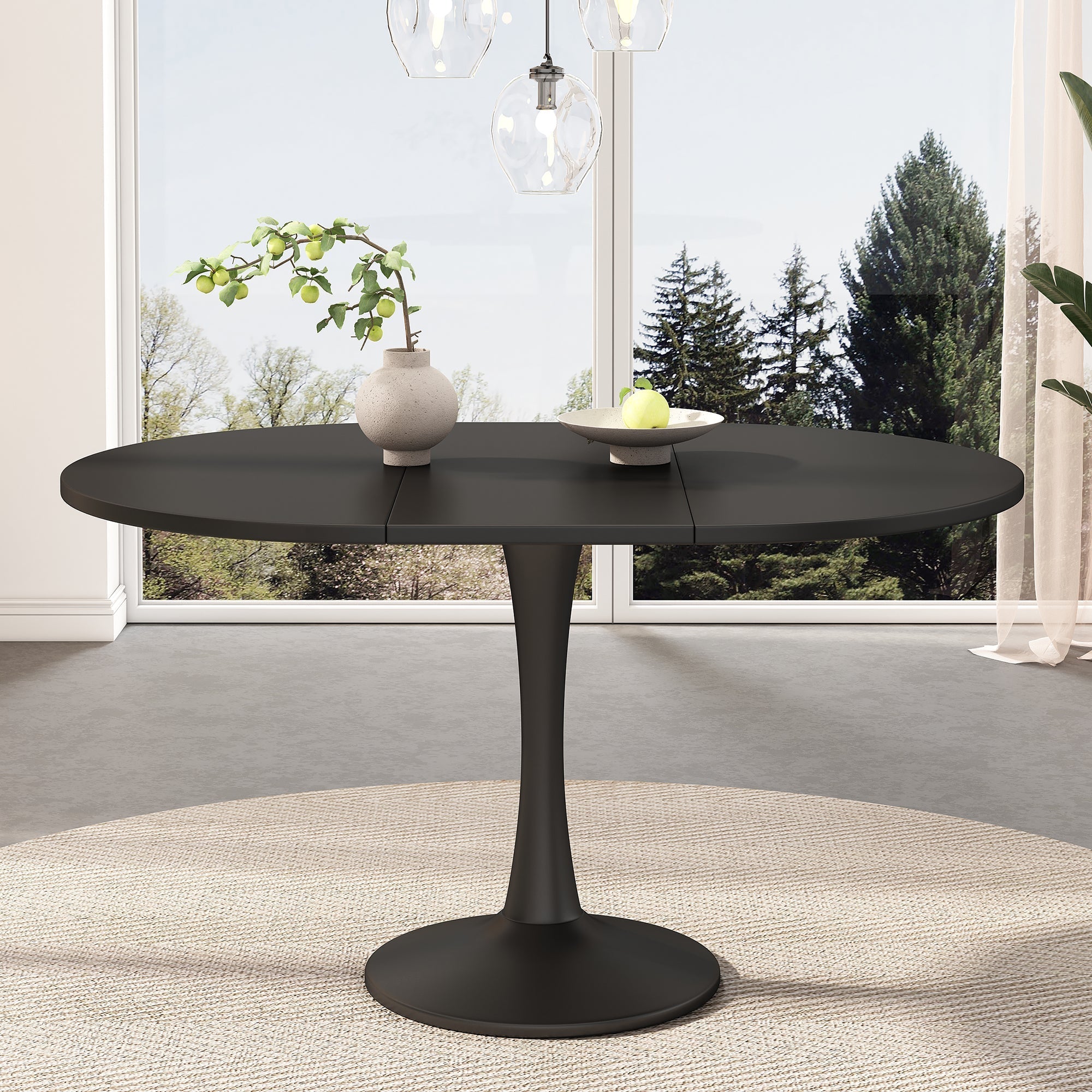 Extendable Oval Dining Table 100/140x100cm Modern - Black