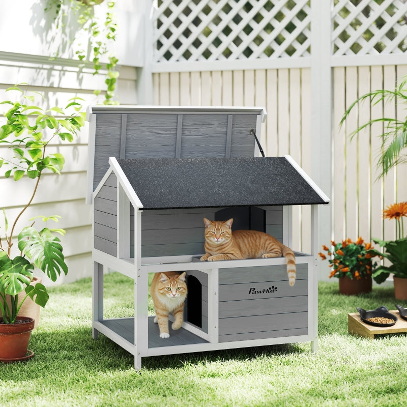 Outdoor Cat House Waterproof Hinged Roof 80x93x95cm - Grey