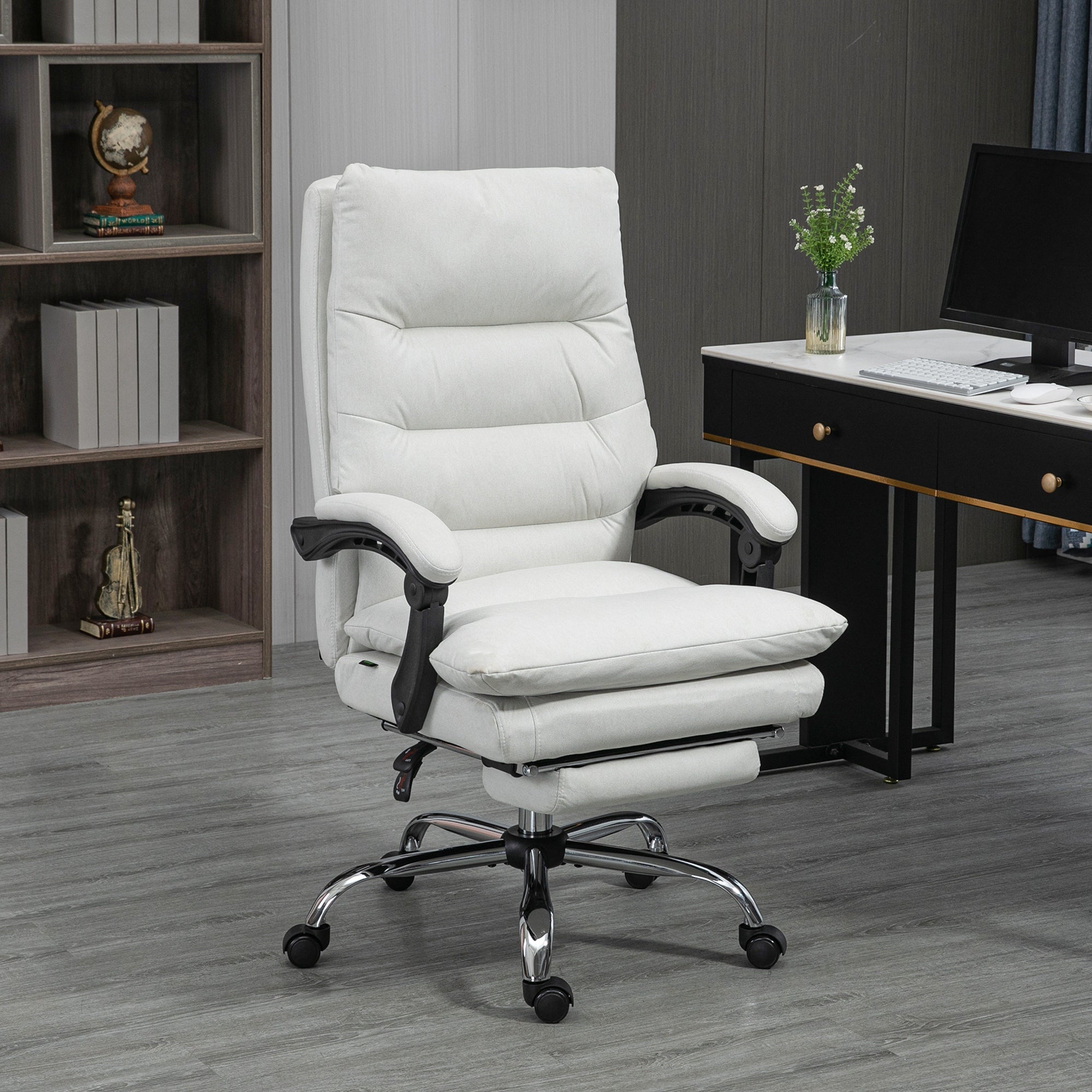 Vinsetto Office Chair, Massage, 135° Tilt, Height Adjustable, 120 kg Load, Artificial Leather, Cream White