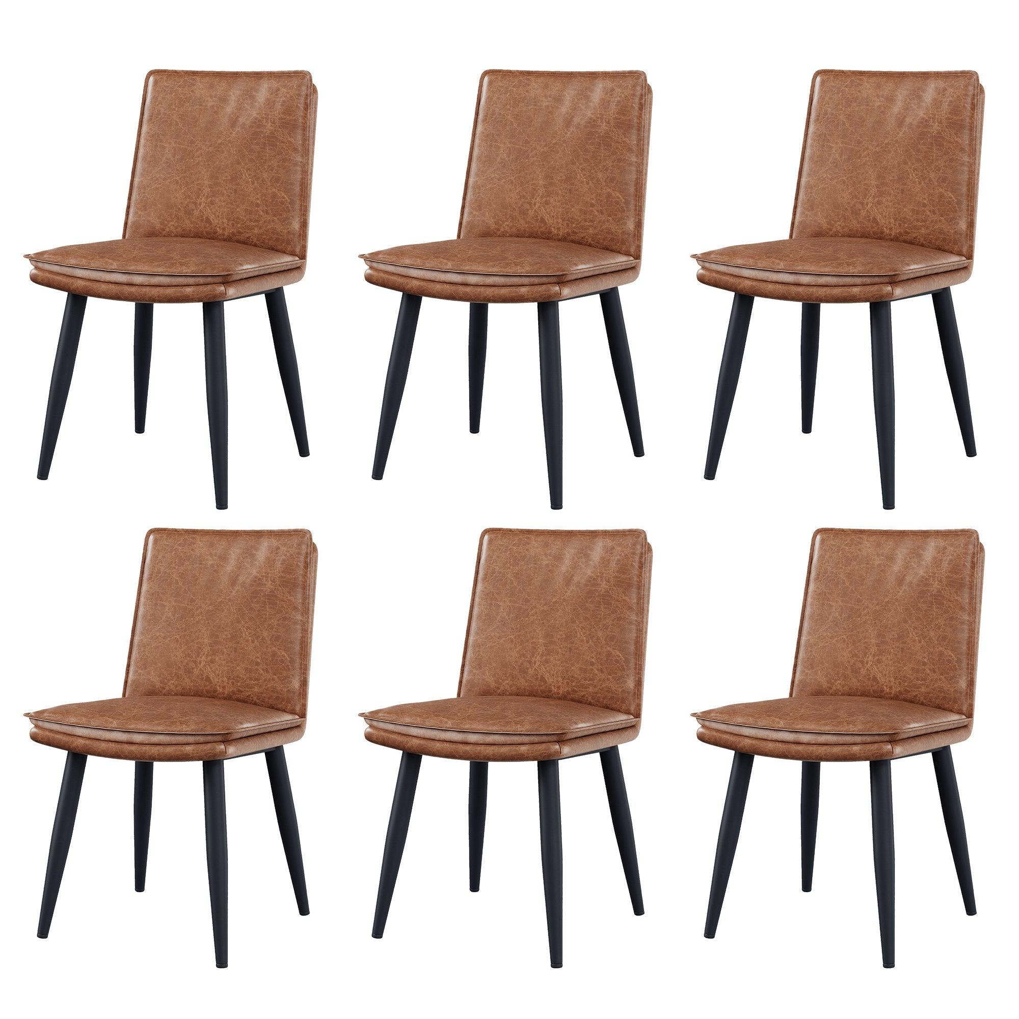 6 Dining Chairs, Double-Layered Cushions, Comfortable & Soft PU, Brown