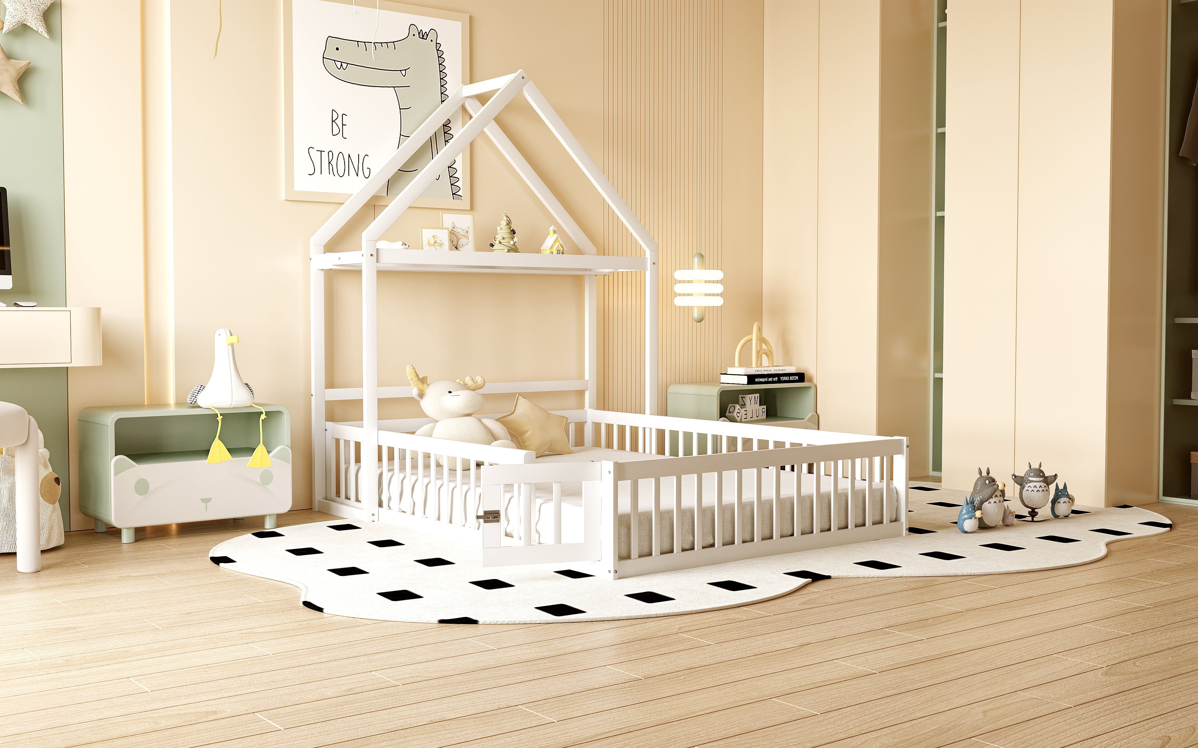 Loft Bed, Multifunctional with Storage & Desk, 90x200cm Wood