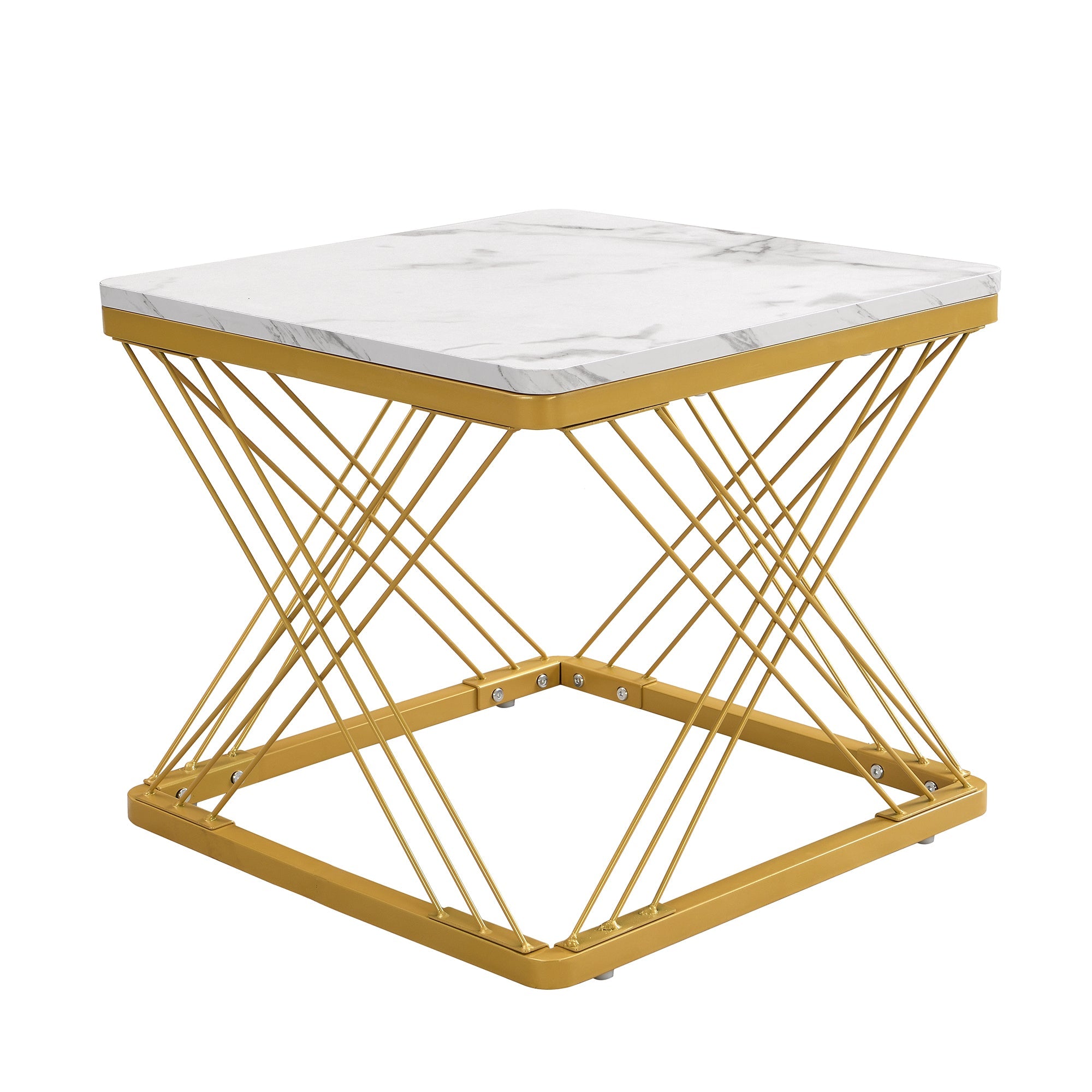 Stylish 2-Piece Coffee Table Set, Square, Adjustable, High-Gloss Marble Look