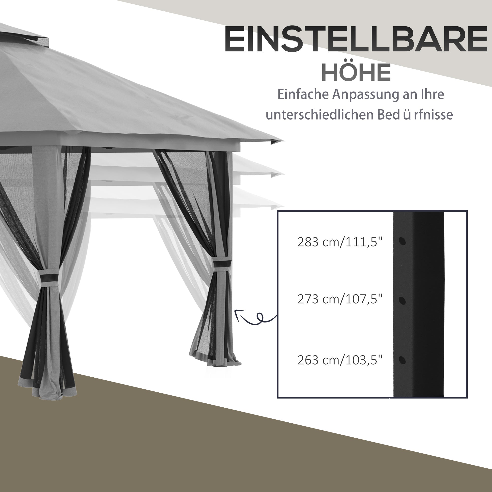 Folding Pavilion 4x4m Pop-Up Double Roof UV Protection Mesh Walls Dark Grey