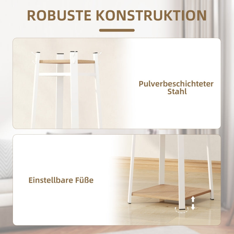 Garderobenständer, 8 Haken, 4 Ablagen, Stahl, Weiß