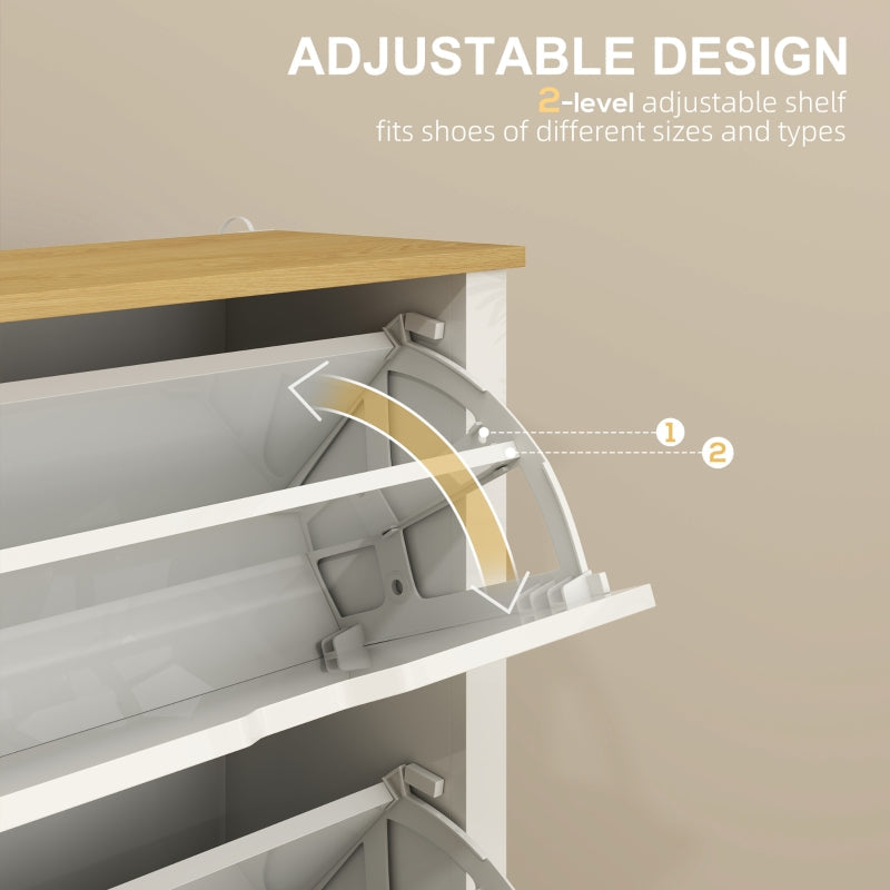 Slim Shoe Cabinet with 3 Flip Drawers and Adjustable Shelves for 18 Pairs, High Gloss White