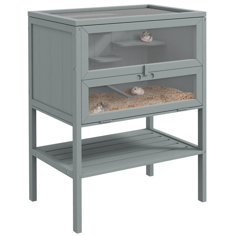 Wooden Hamster Cage Tier House Storage Shelf, Openable Top, Grey