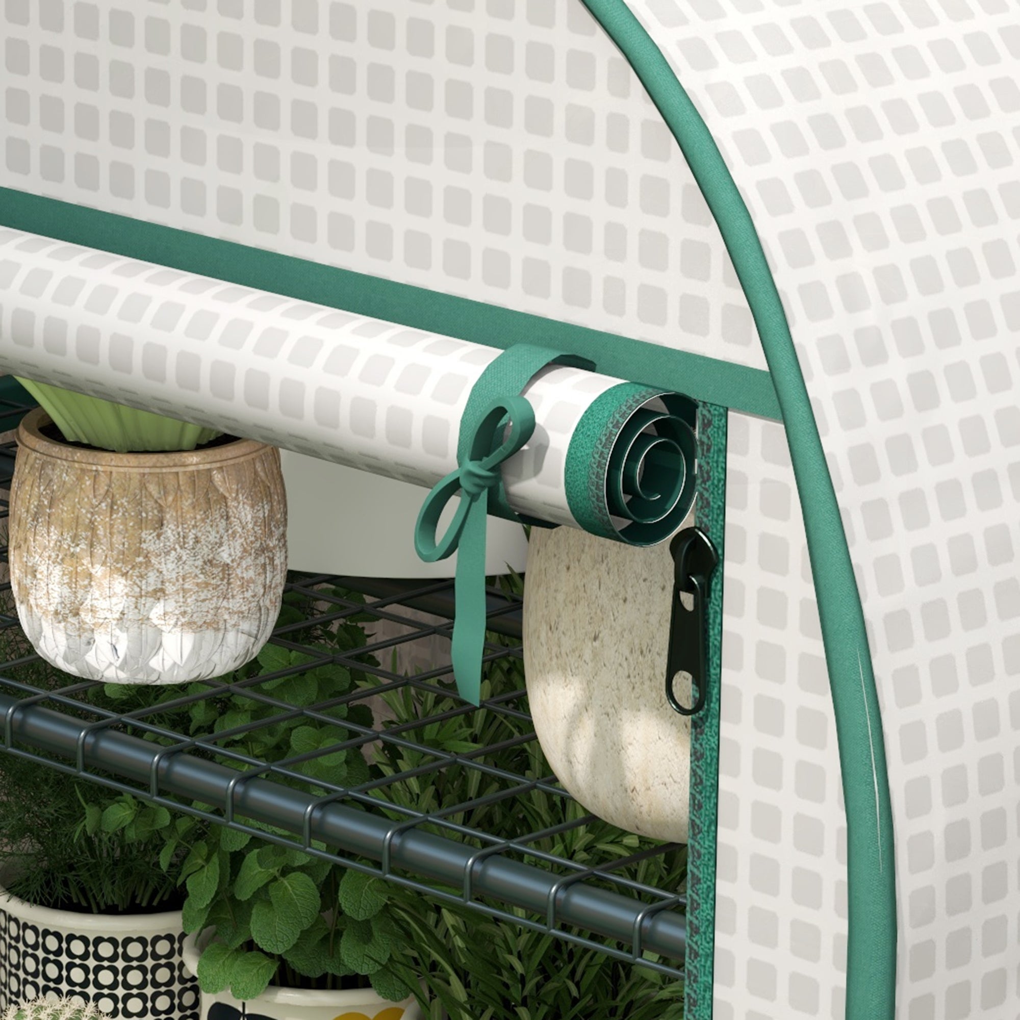 4 Tier Mini Greenhouse, Portable with Storage Shelf and Roll-Up Zipped Door, White