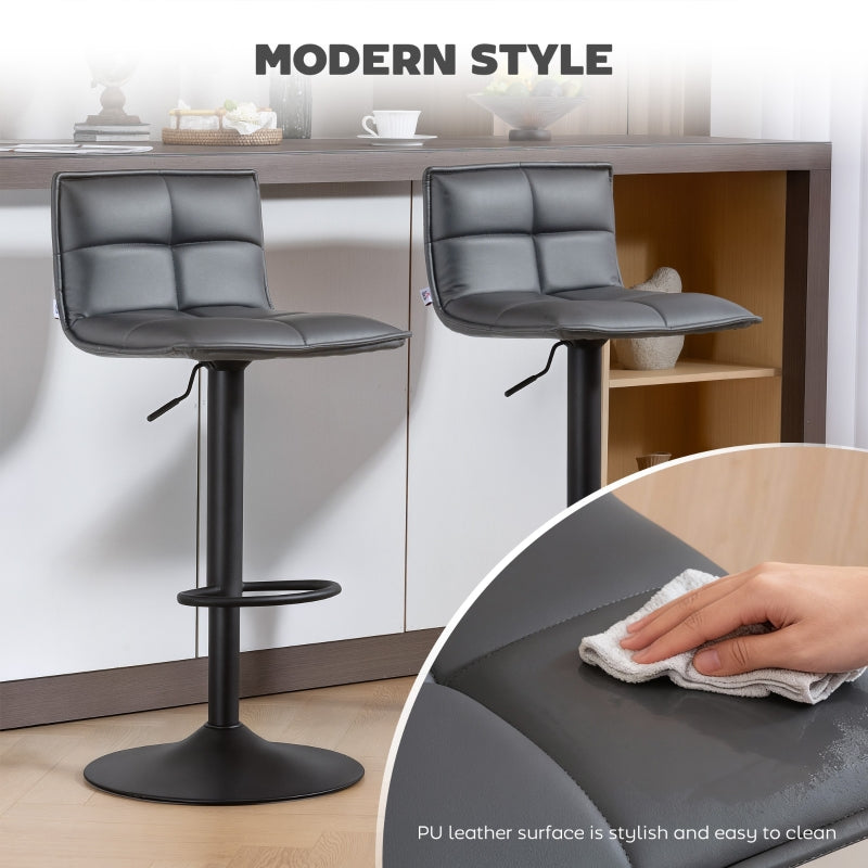 Set of Two Bar Stools Modern Faux Leather Dark Grey