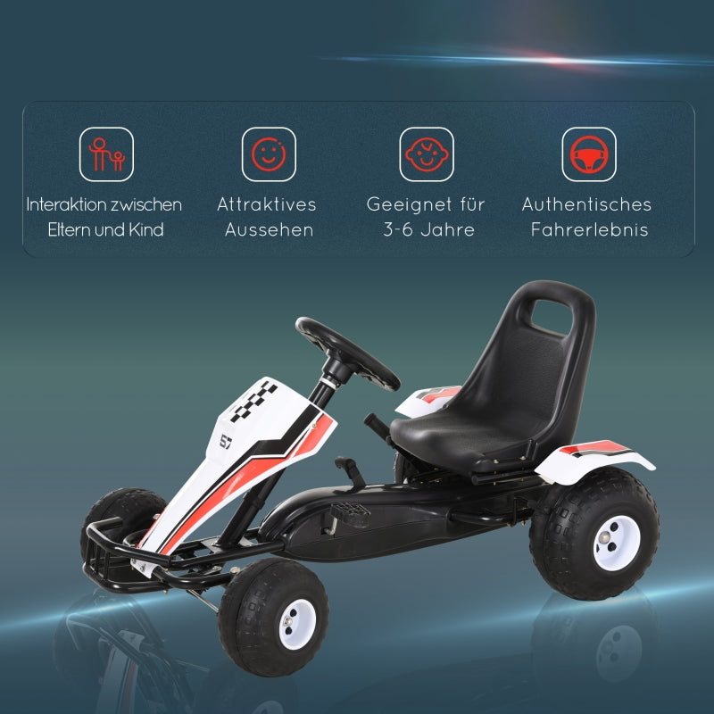 Go-Kart Ride-On Car with Pedal Brakes for Kids 3-6 Years, White Steel