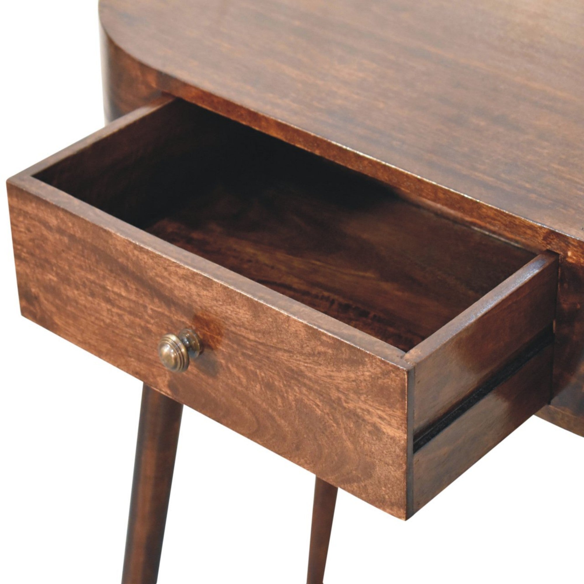 Solid Wood Console Table with 1 Drawer, Rounded, California Walnut Brown