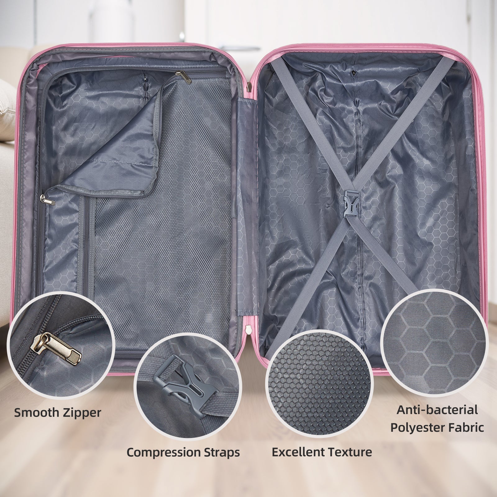 Luggage Sets 5 Piece Hardside Expandable Suitcases with Spinner Wheels, Peach Pink