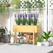 Raised Bed with Shelf, Herb & Vegetable Planter, Natural Wood