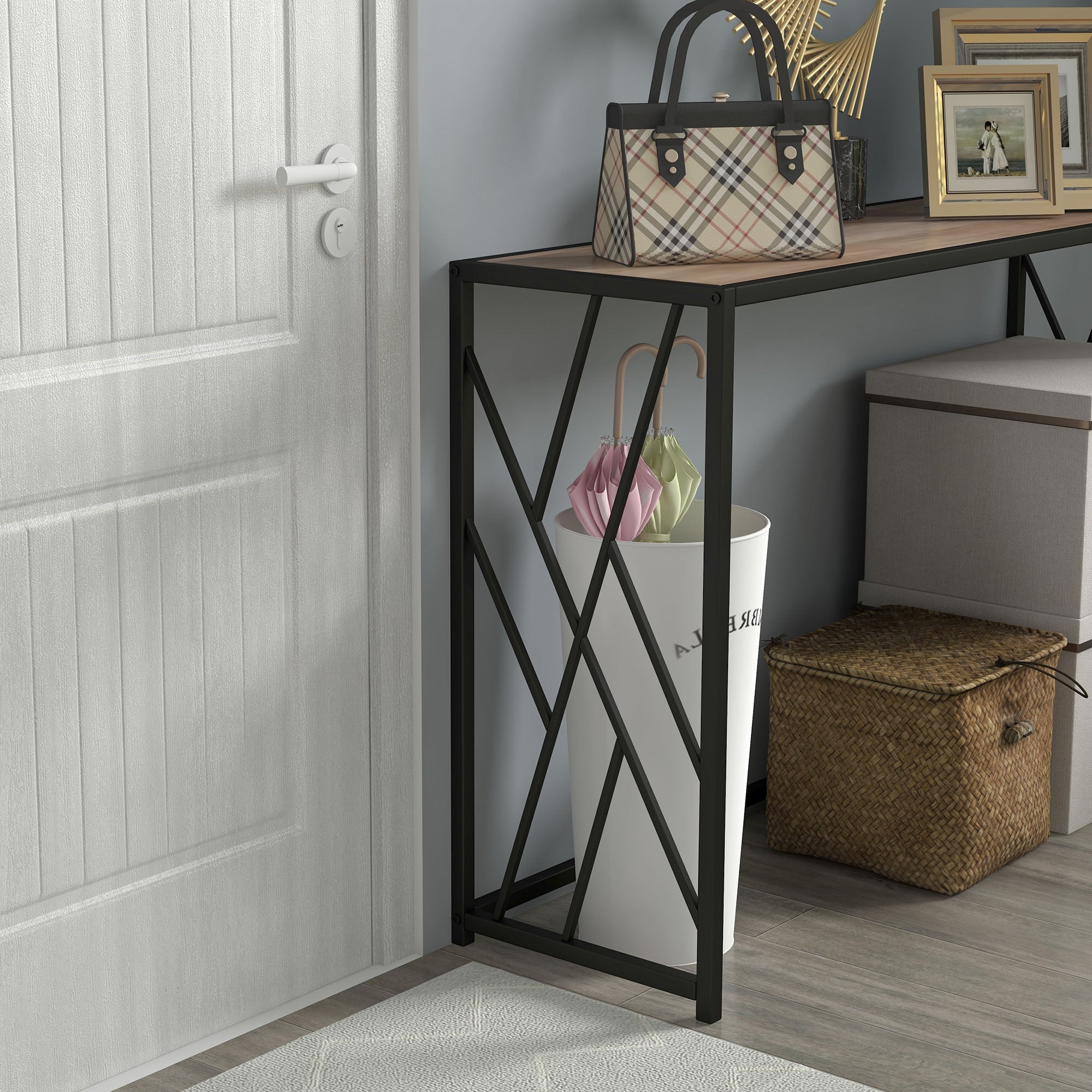 Console Table, Industrial Style Side/Hallway Decorative Steel Legs, Brown