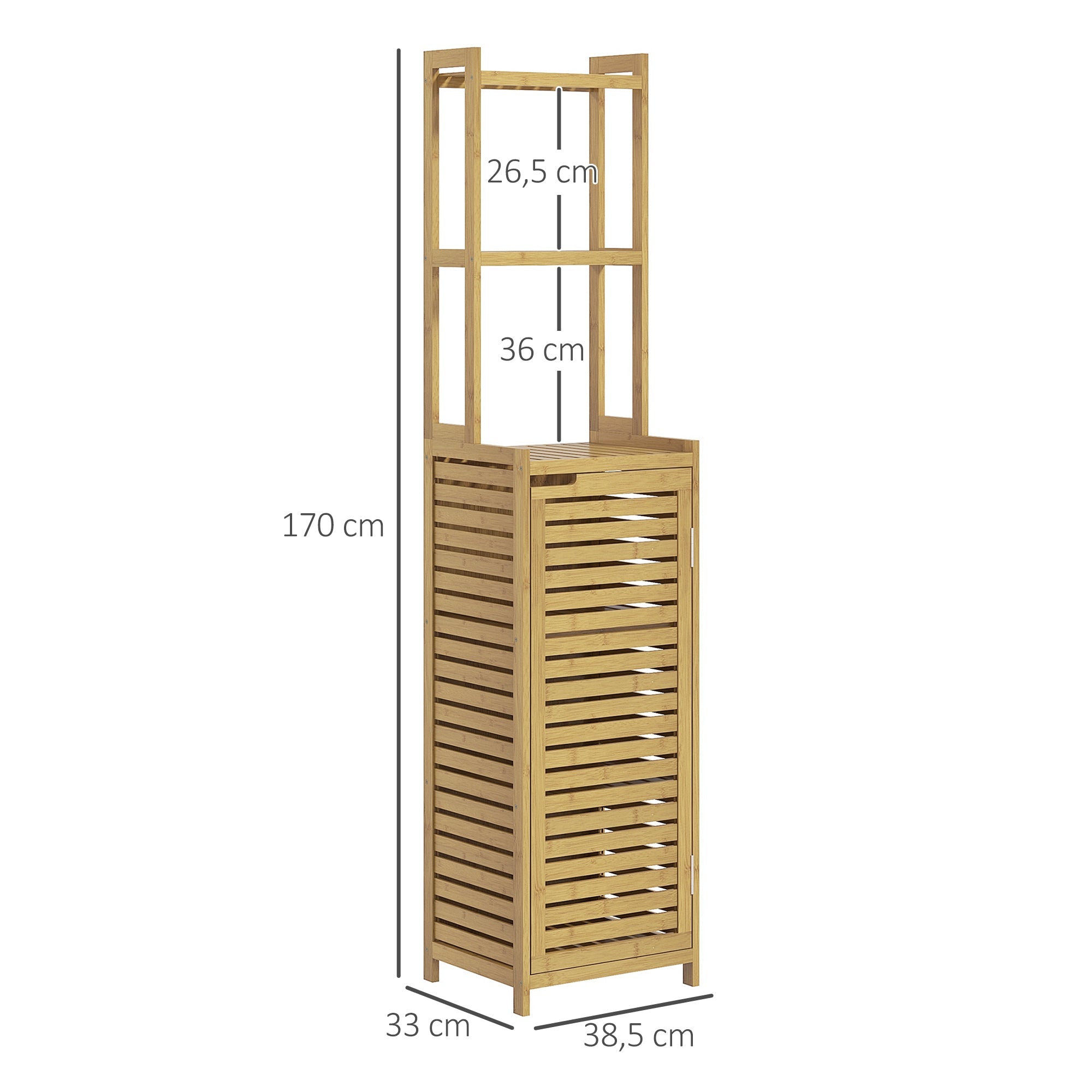 Bathroom Cabinet Bamboo, Cupboard 3 Open Shelves Anti-Tip, Natural Wood