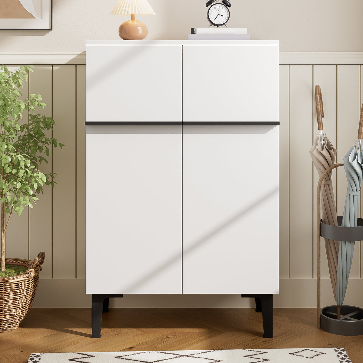Shoe Cabinet Modern Double Doors Adjustable Shelves 95x60x34.5cm - White