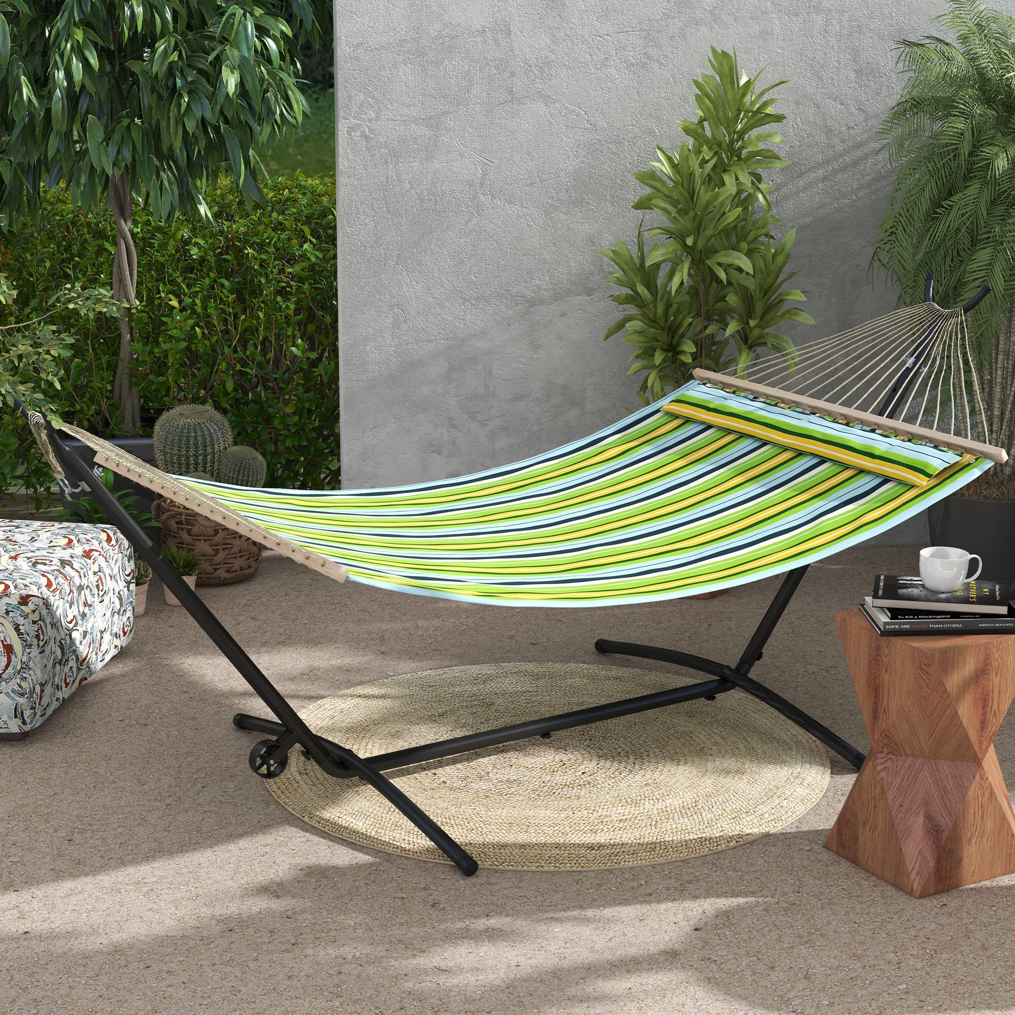 Hammock Stand with Wheels, Adjustable Hooks, Carrying Bag, 220 kg Capacity - Sturdy Steel