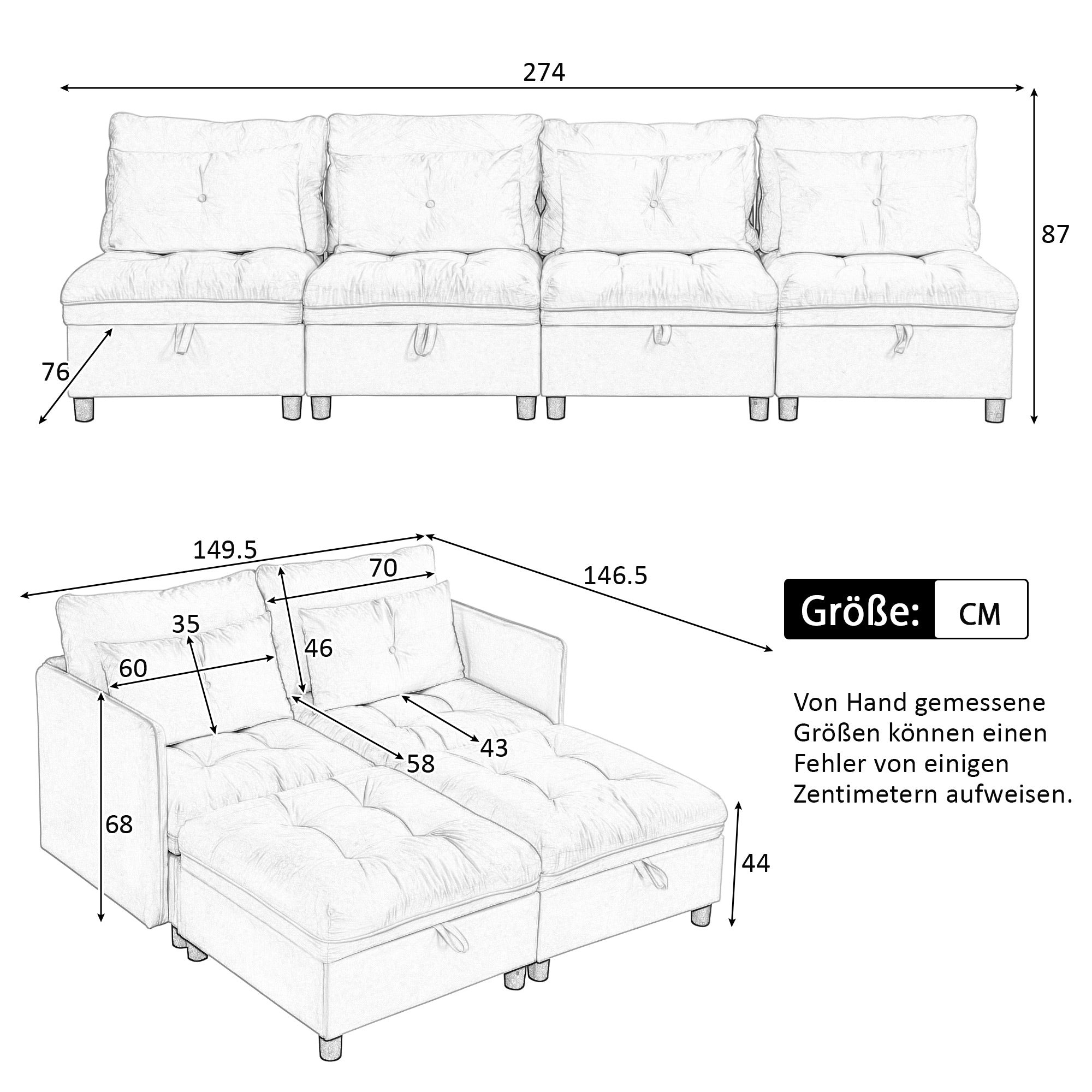Cloud Modular Sofa 4-Seater Separable Sofa Bed Storage Chenille