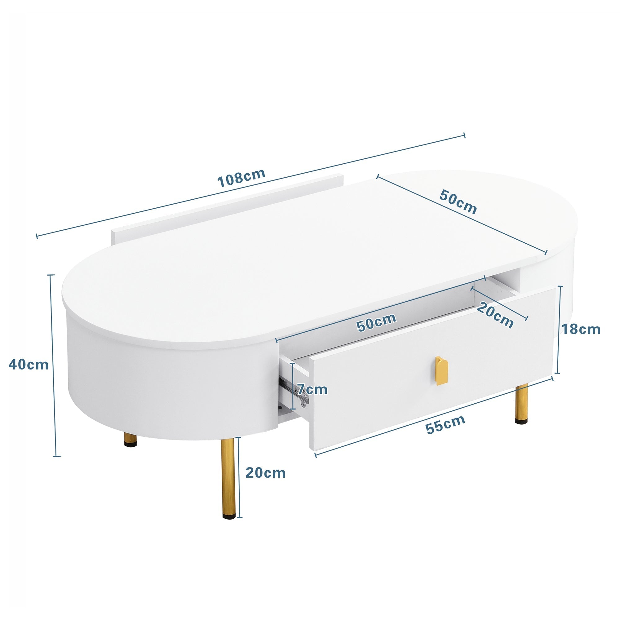 TV Cabinet Coffee Table Set, Luxury Living Room Combination with Drawers, Rounded Corners, White and Gold