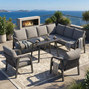 Garden Dining Set with Corner Sofa, Table and Two Armchairs, Seats up to 8, Grey Steel