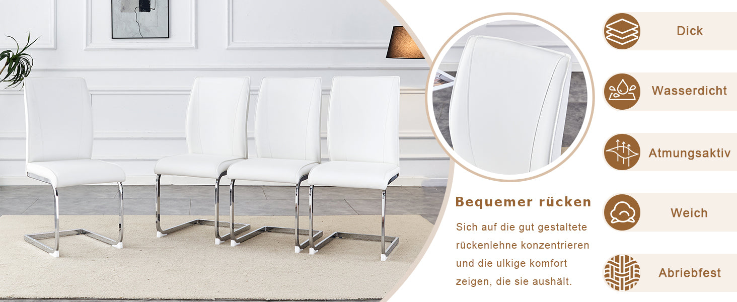 Chairs Set of 2 Elegant Modern PU Comfort Cushion Silver Metal Legs - White