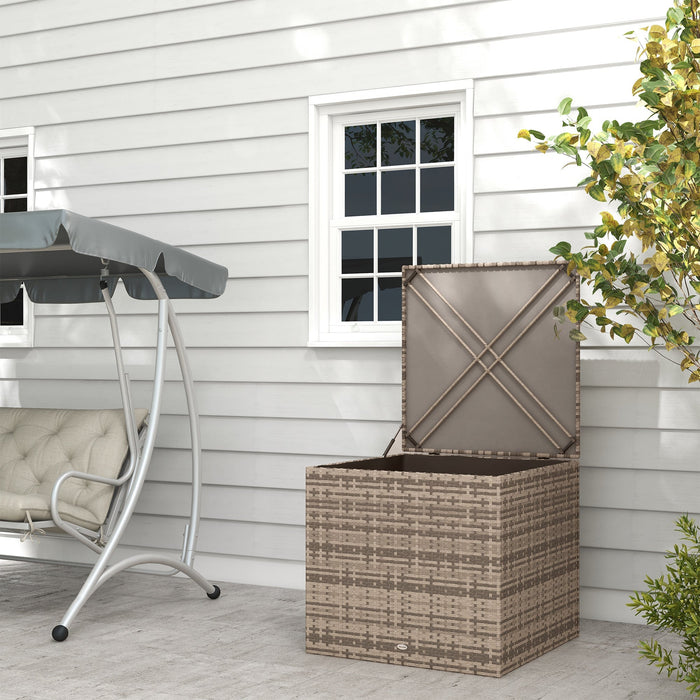 Polyrattan Cushion Box with Lid, Automatic Lifting, Weatherproof, 75x75x70 cm, Sand