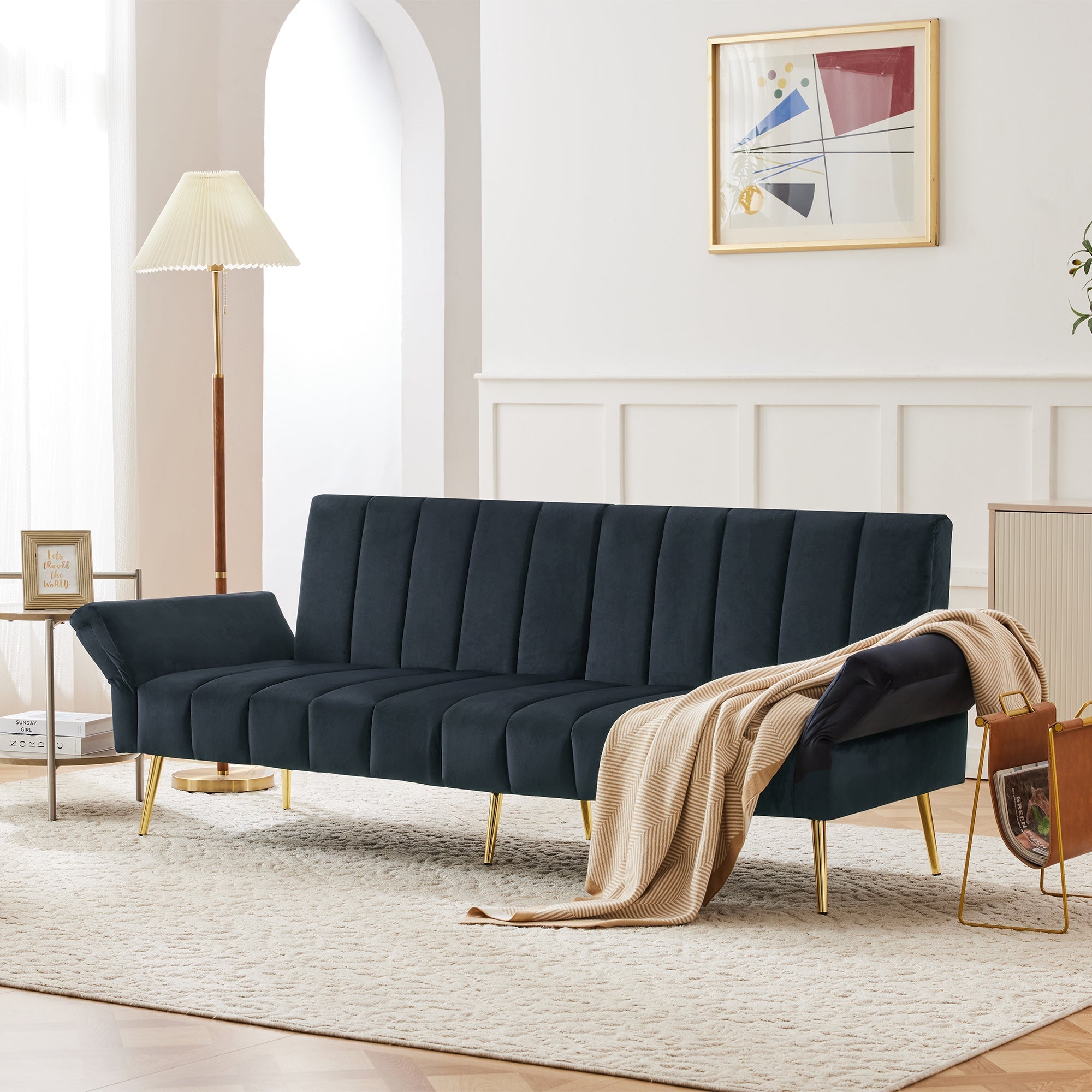 Sofa Bed, Modern Folding with Sleeping Function, Velvet Fabric