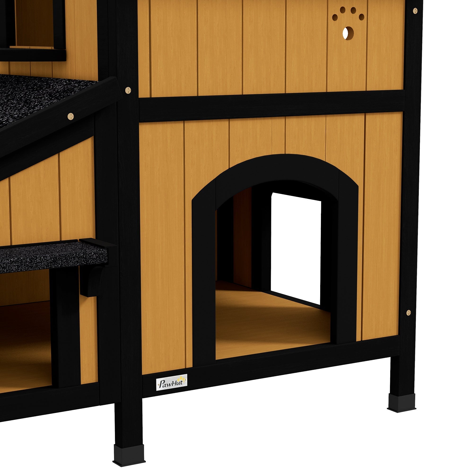 Katzenhaus, 2-stöckige Outdoor-Hütte mit Blumenkasten, Tannenholz Gelb
