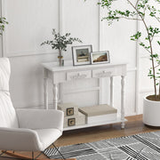 Console Table Modern Sofa Side Desk with Storage Shelves and Drawers White