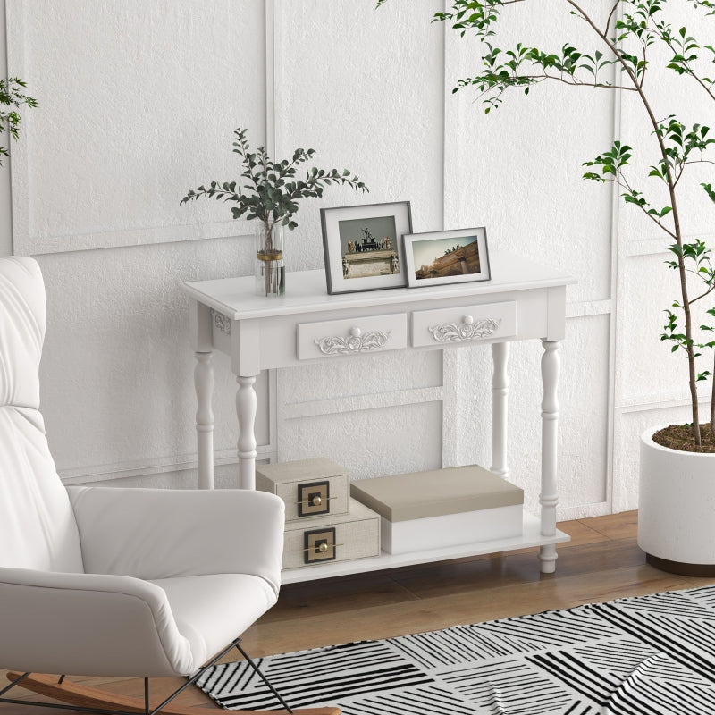 Console Table Modern Sofa Side Desk with Storage Shelves and Drawers White