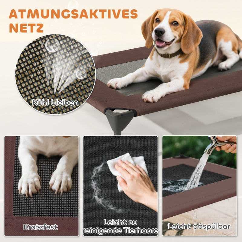 Hundebett für draußen mit Dach, erhöht, für mittelgroße Hunde, Kaffee