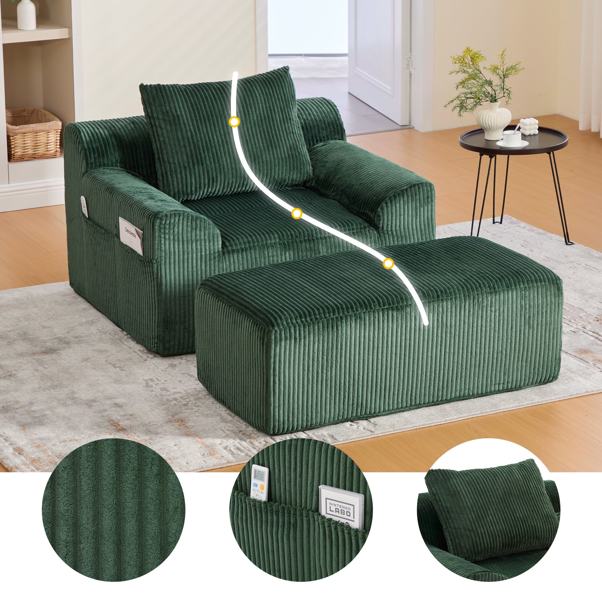 Oversized Sofa Chair Corduroy Deep Seat Boneless No Assembly Required