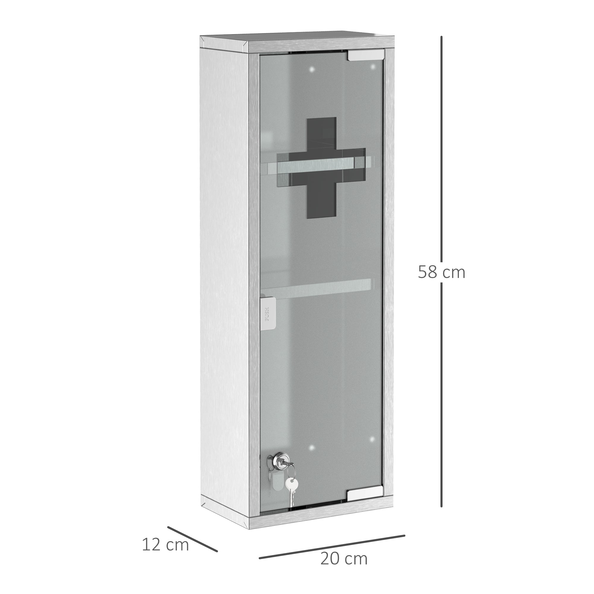 Medicine Cabinet First Aid Cabinet 20x12x58cm Home Office Stainless Steel Silver