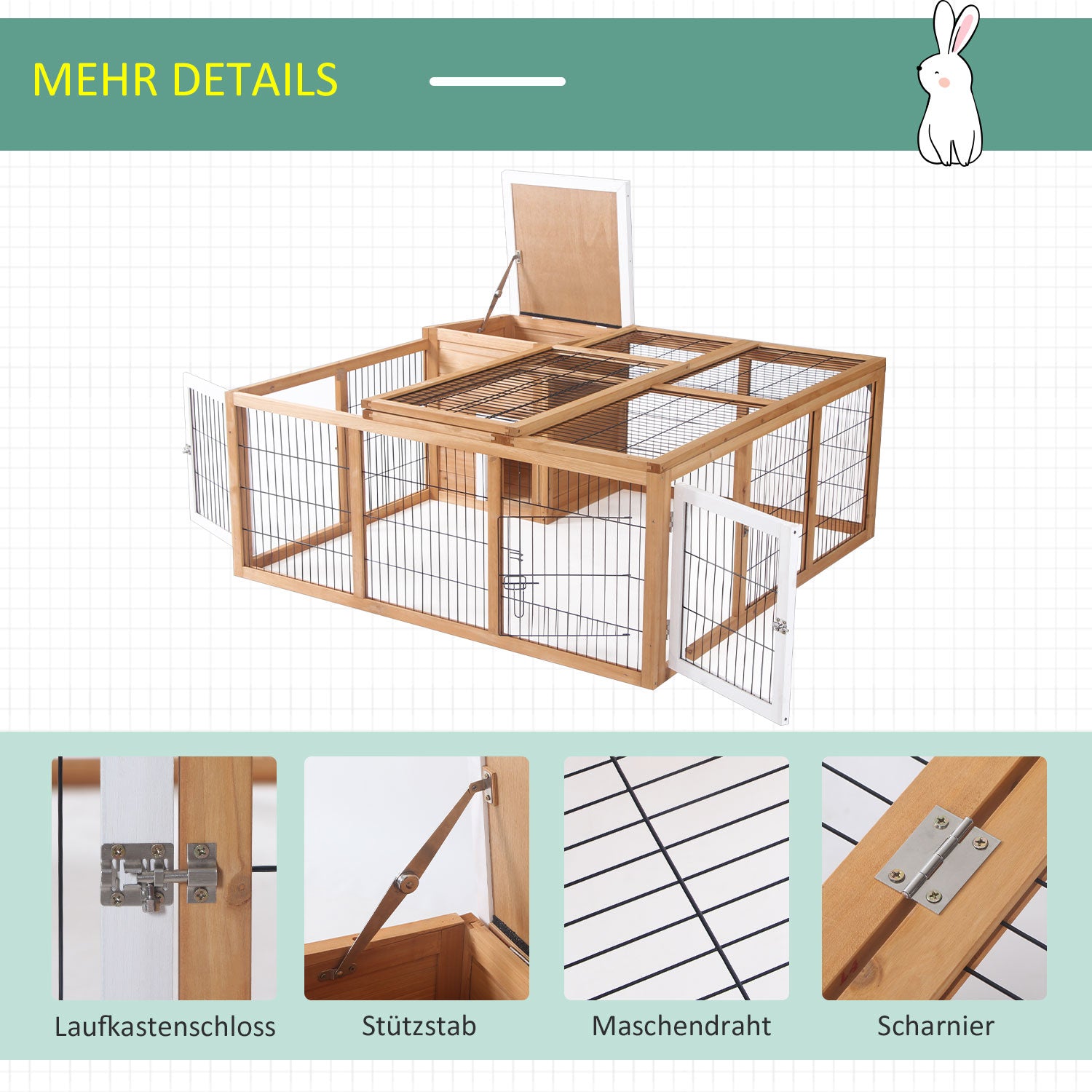 Small Animal Enclosure, Waterproof Roof, Removable Lid, Fir Wood Natural