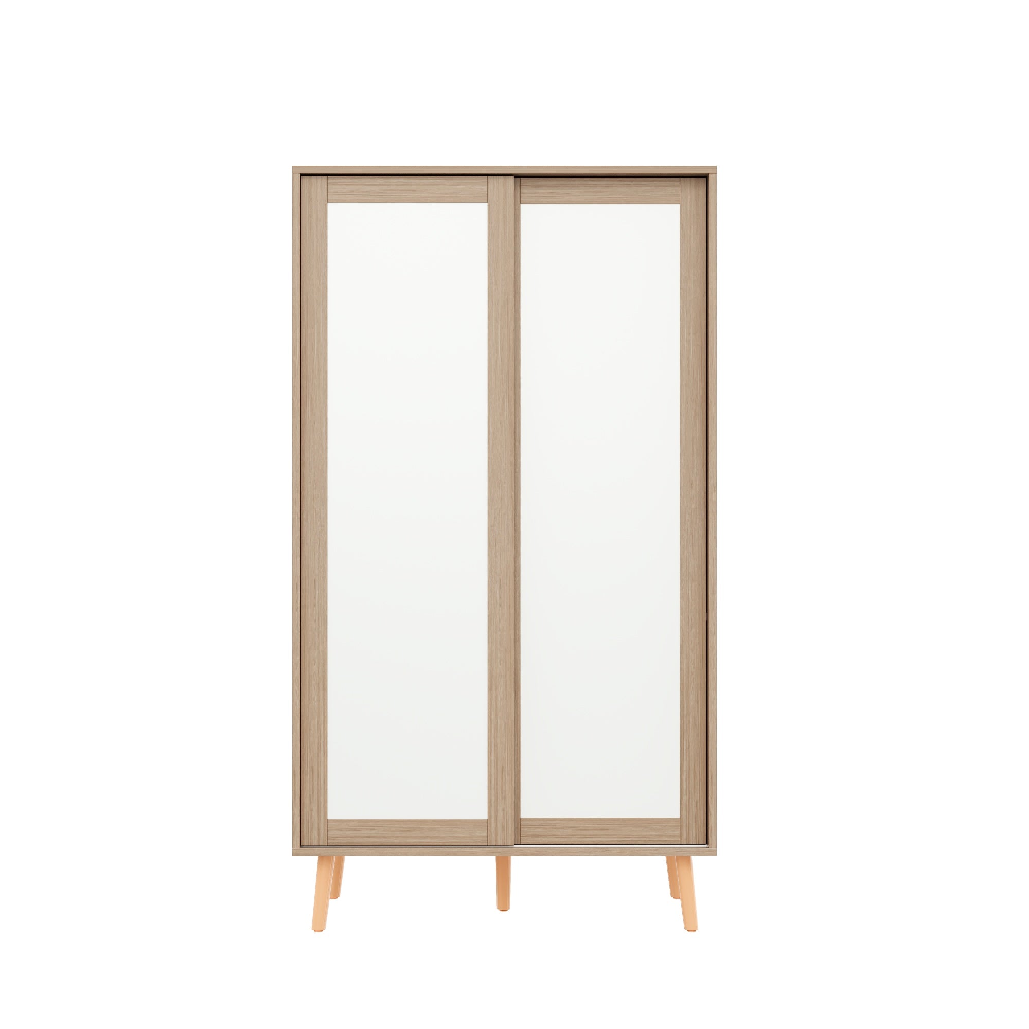 Children's Wardrobe Sliding Door Clothes Rail Solid Wood Legs, White/Natural Wood