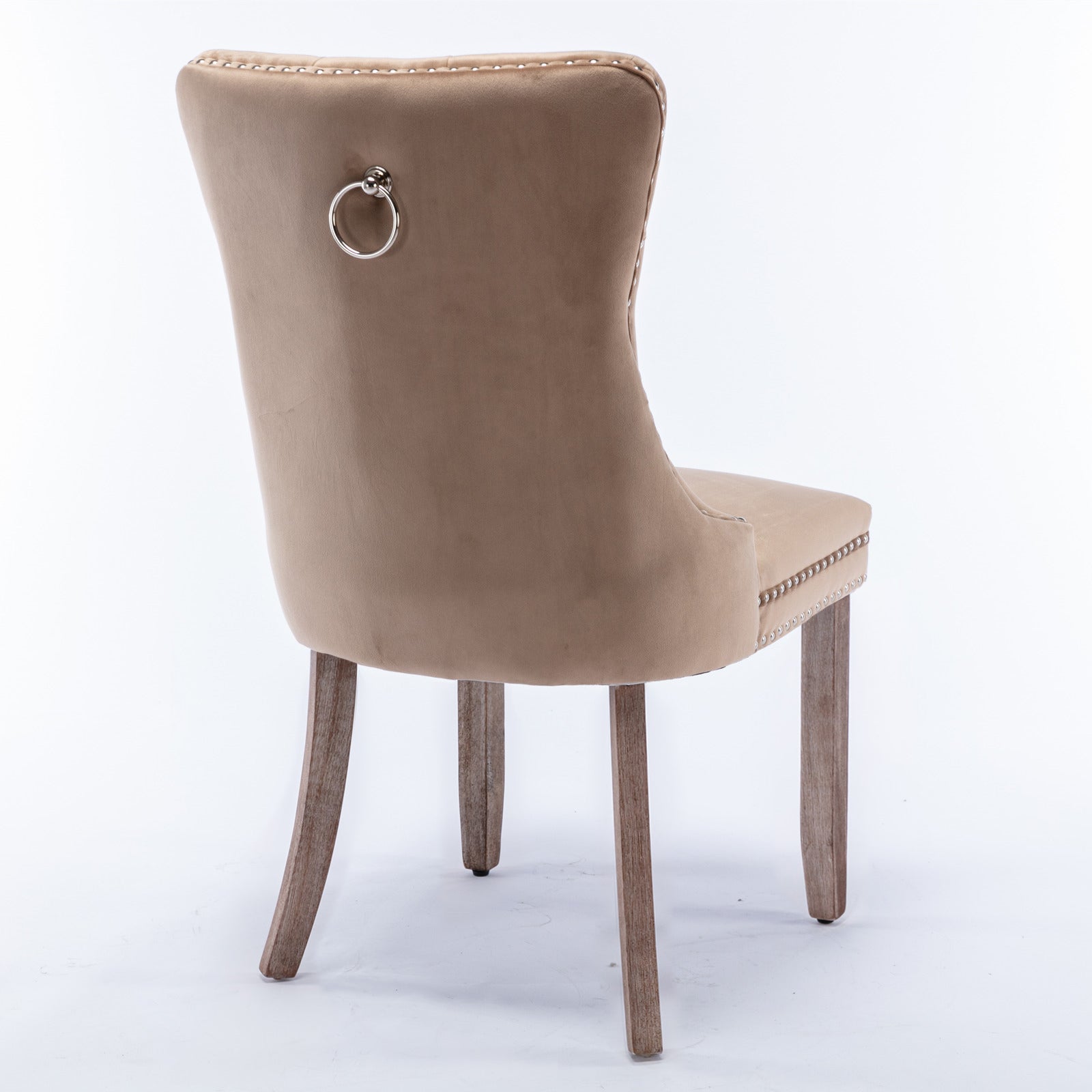 Nikki Collection Tufted Velvet Dining Chair Nailhead Trim 2-Pc Set - Khaki