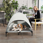 Outdoor Hundebett, erhöht mit Dach für große Hunde, hellgrau