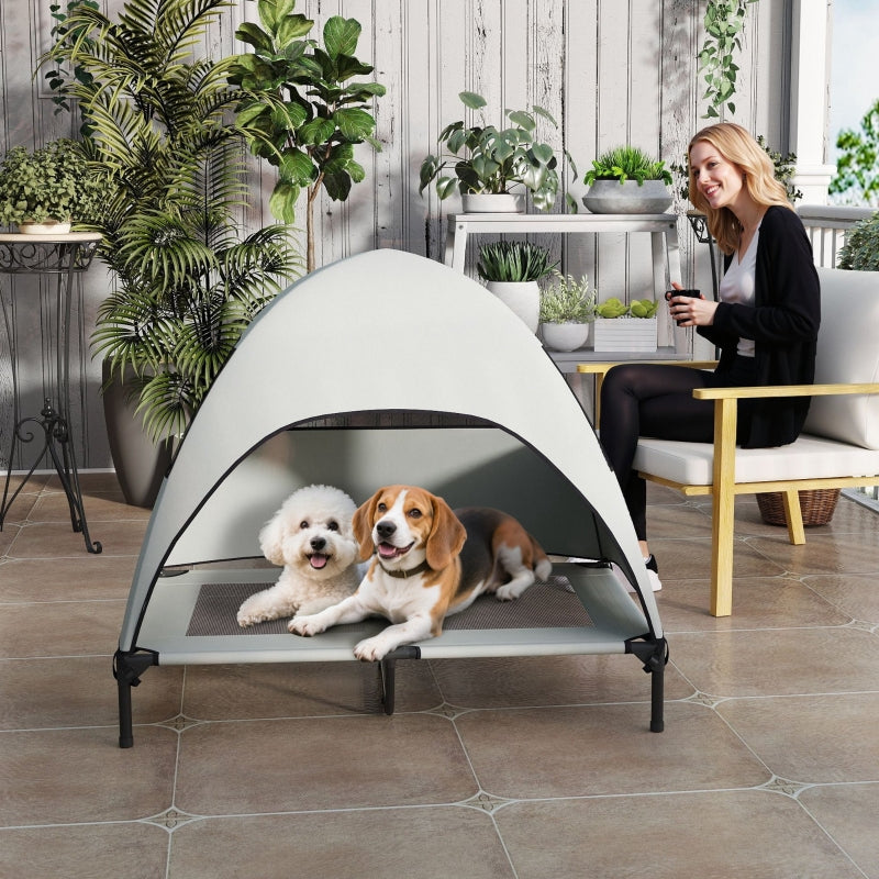 Outdoor Hundebett, erhöht mit Dach für große Hunde, hellgrau