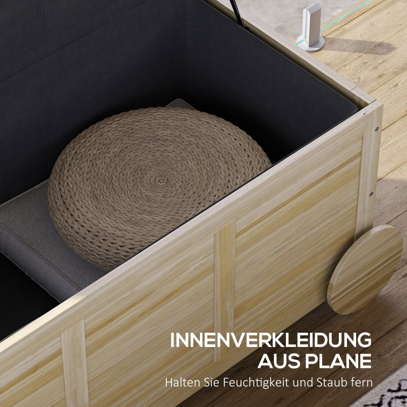 Cushion Box 185L Storage Space Waterproof with Wheels Natural Wood