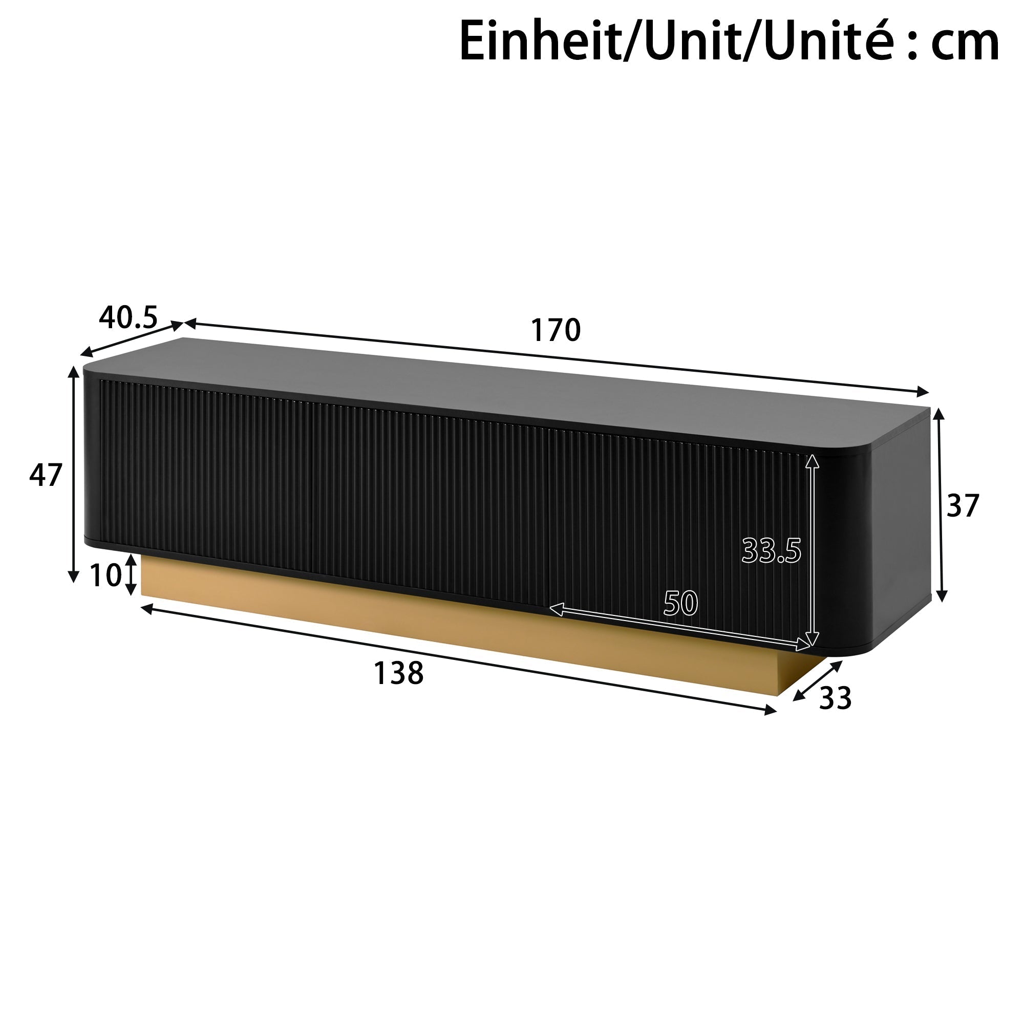 Modern TV Stand with Storage and Textured Front, Black