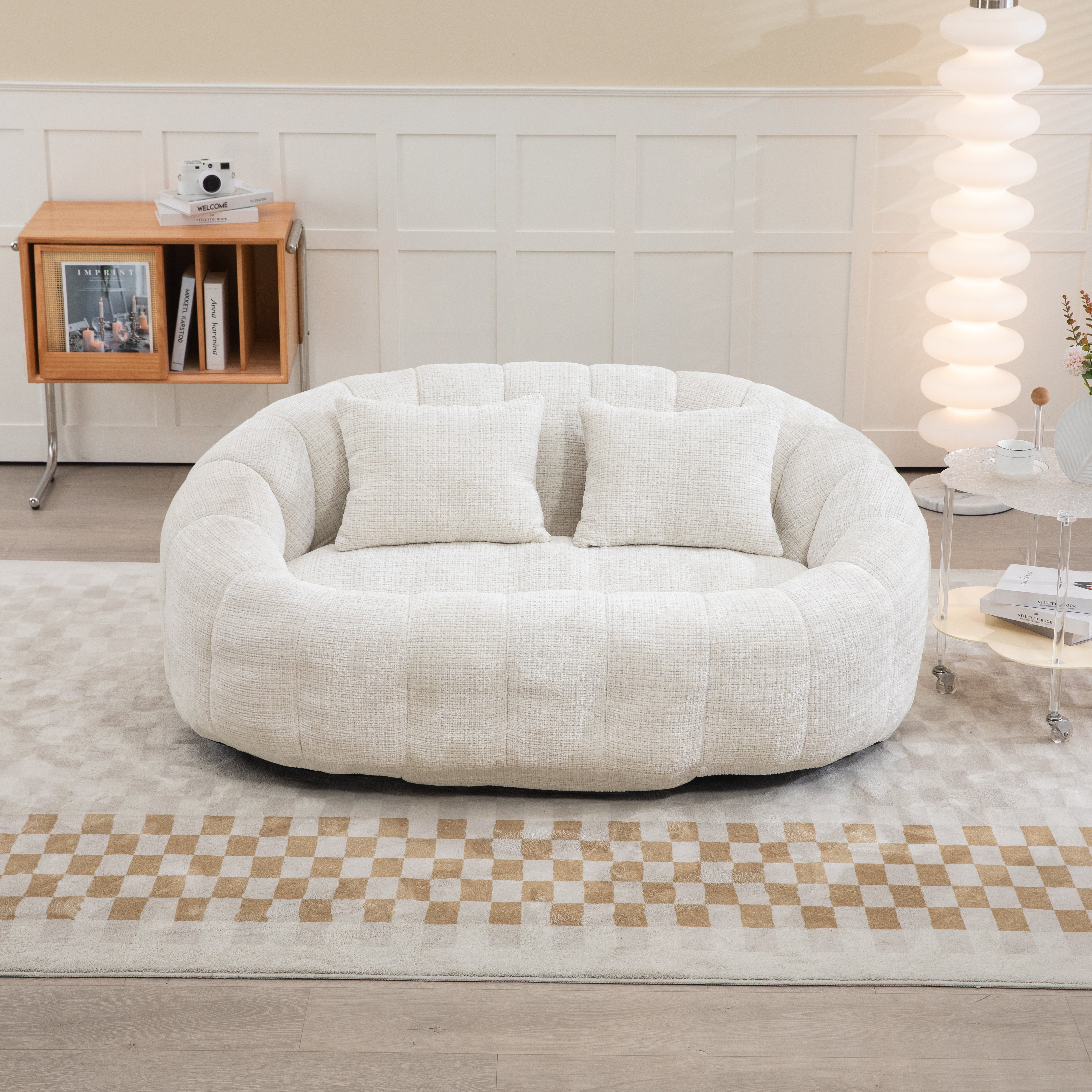 Bean Bag Sofa Lounger High Back Indoor & Outdoor Beige Chenille