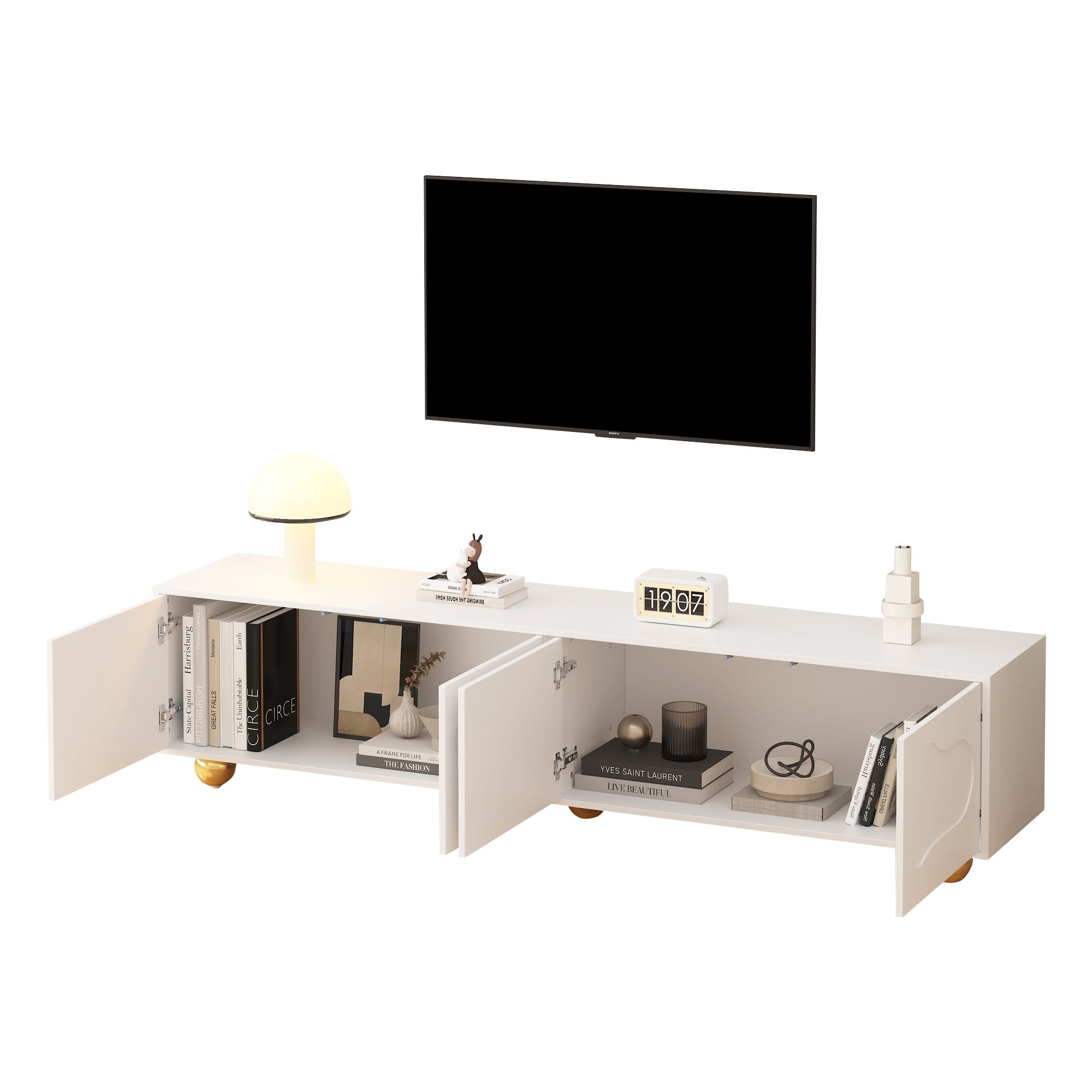 TV Cabinet, Cloud-Shaped Lowboard with 2 Cabinets, 75-inch