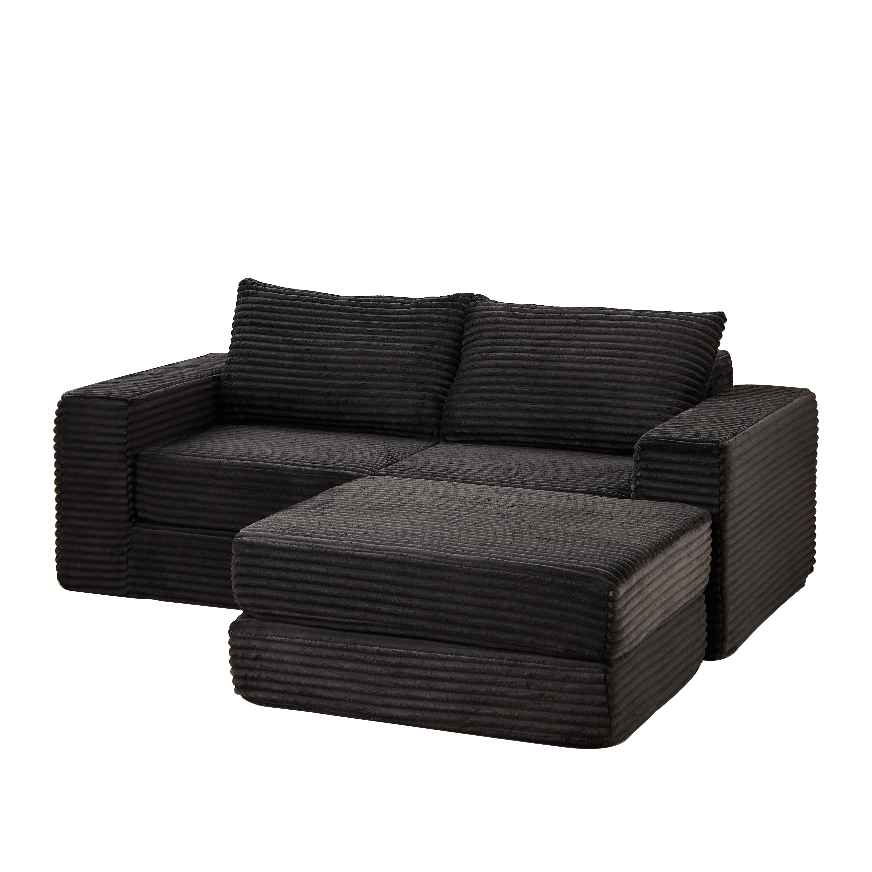 Corduroy 2-in-1 Sofa Bed with Removable Footstool and Modular Design, Corduroy