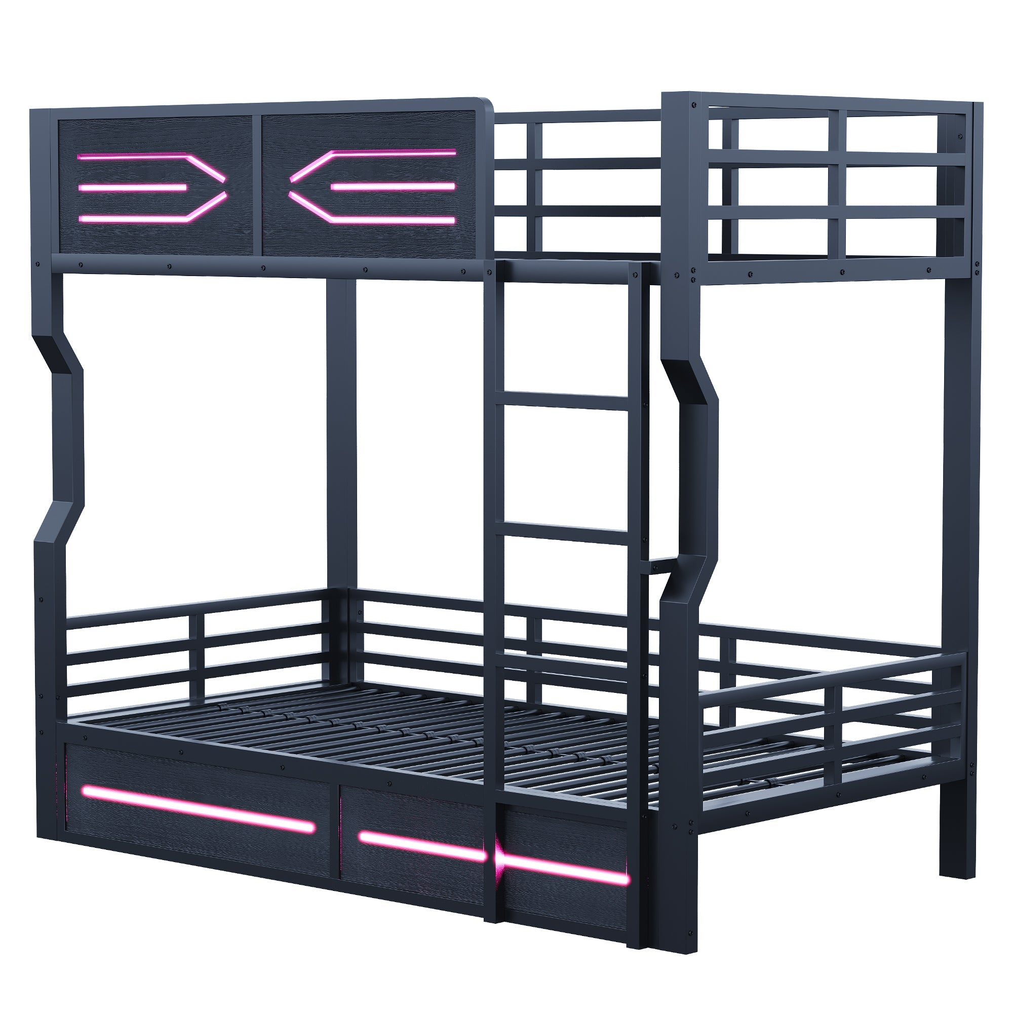Iron Bunk Bed with LED Lighting and High Side Rails, 90x200cm, Black Iron
