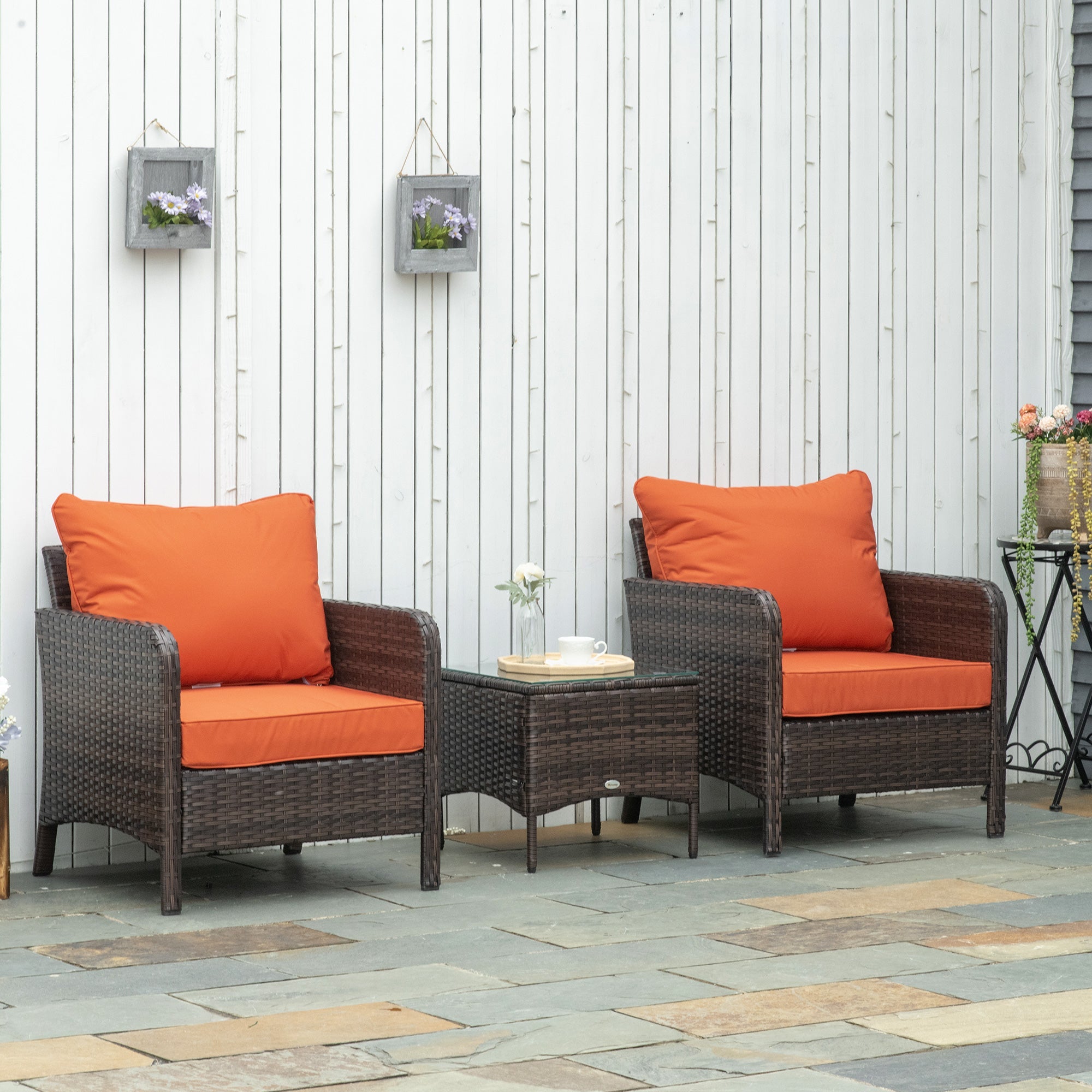 5 Piece PE Rattan Garden Furniture Set with Padded Cushions and Glass Top Table, Brown