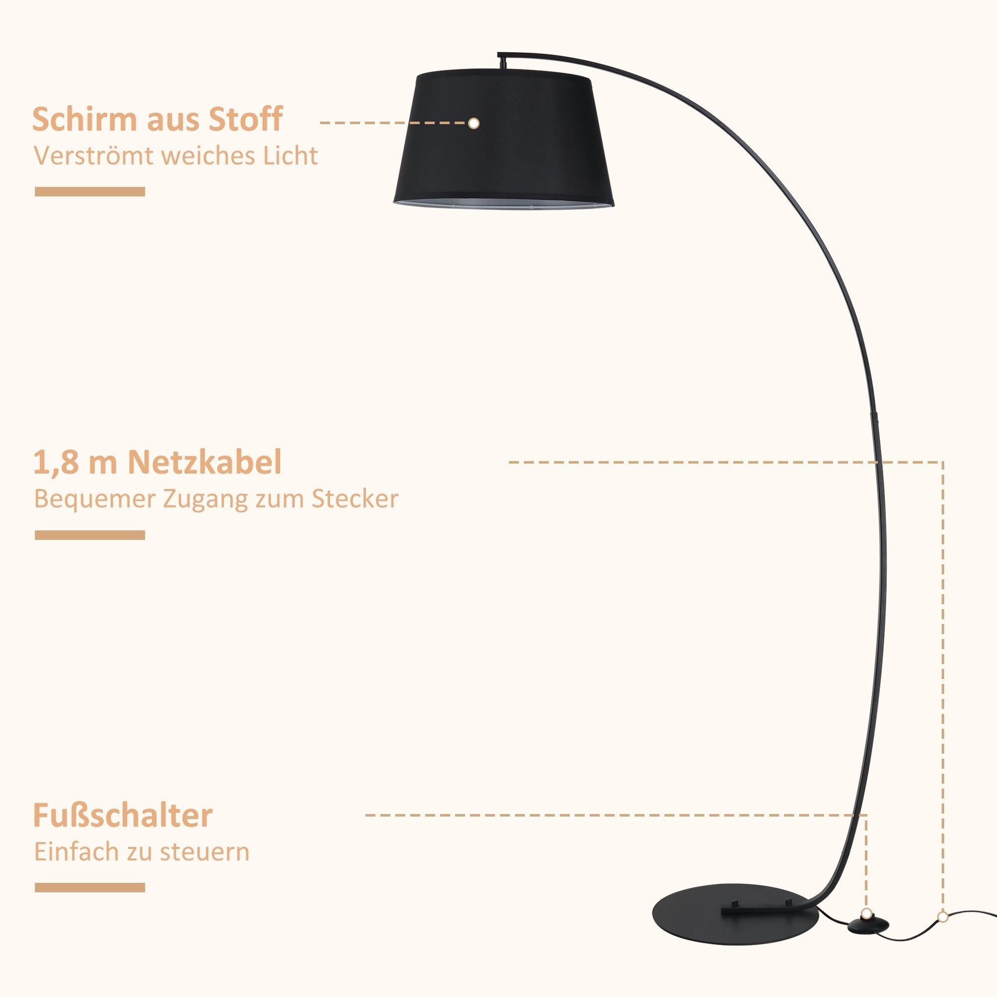 Arc lamp floor lamp Arc modern made of metal linen black