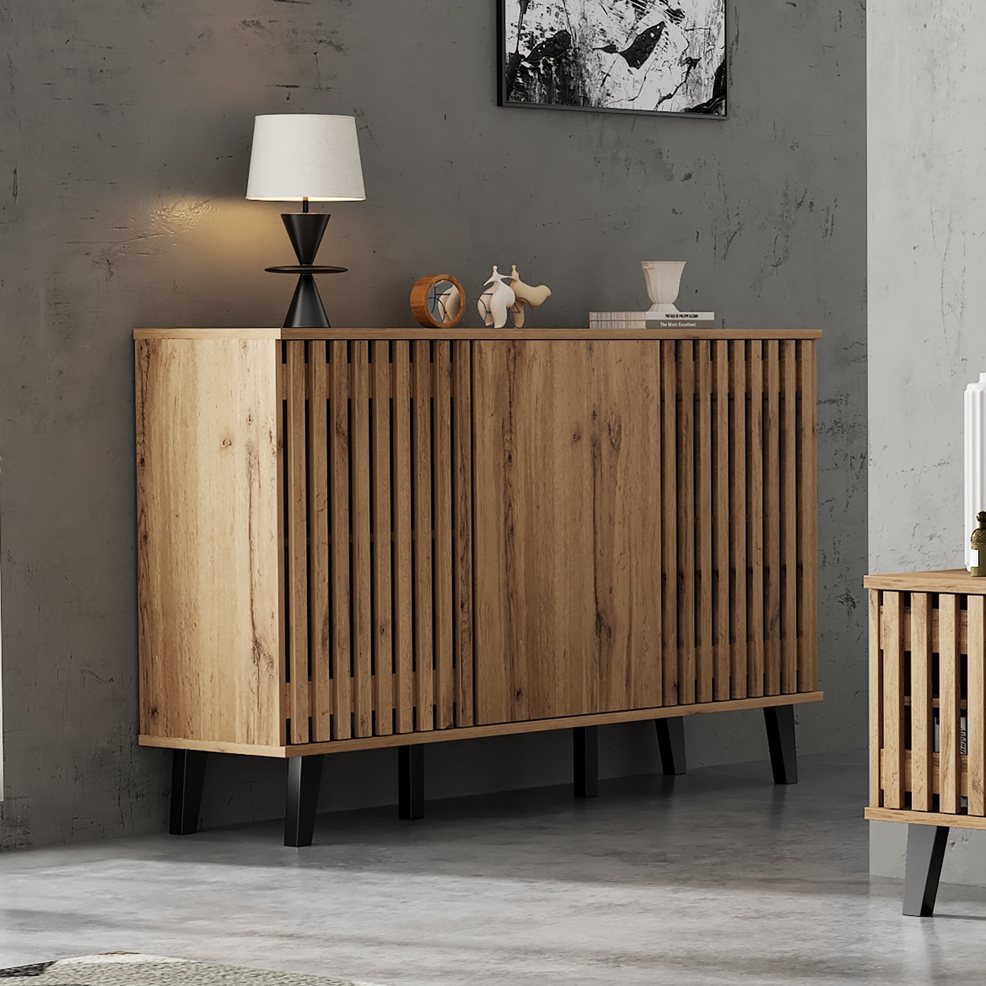 Side Cabinet 150x40x95cm, 3-Door 6 Storage Compartments, Sideboard Table