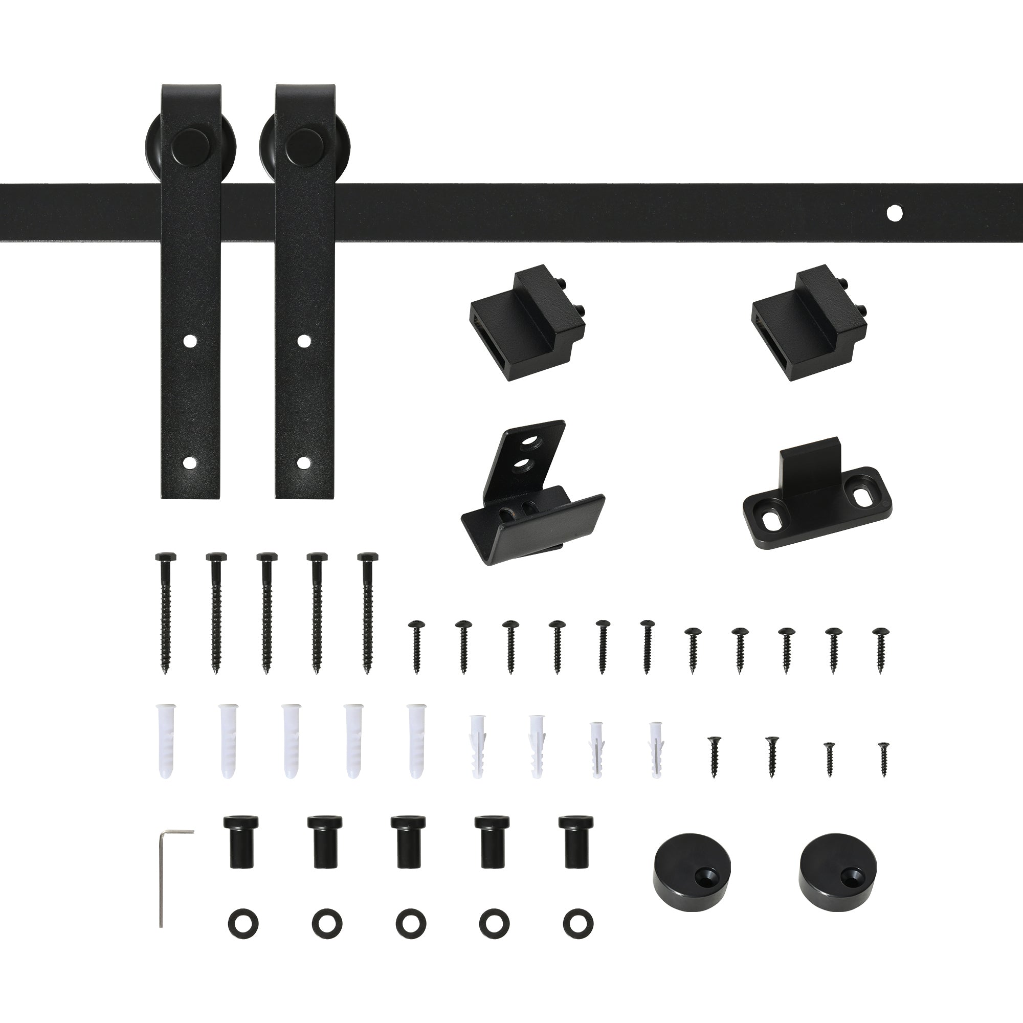 Sliding Door Hardware Single Track 200cm with Accessories, Carbon Steel Black