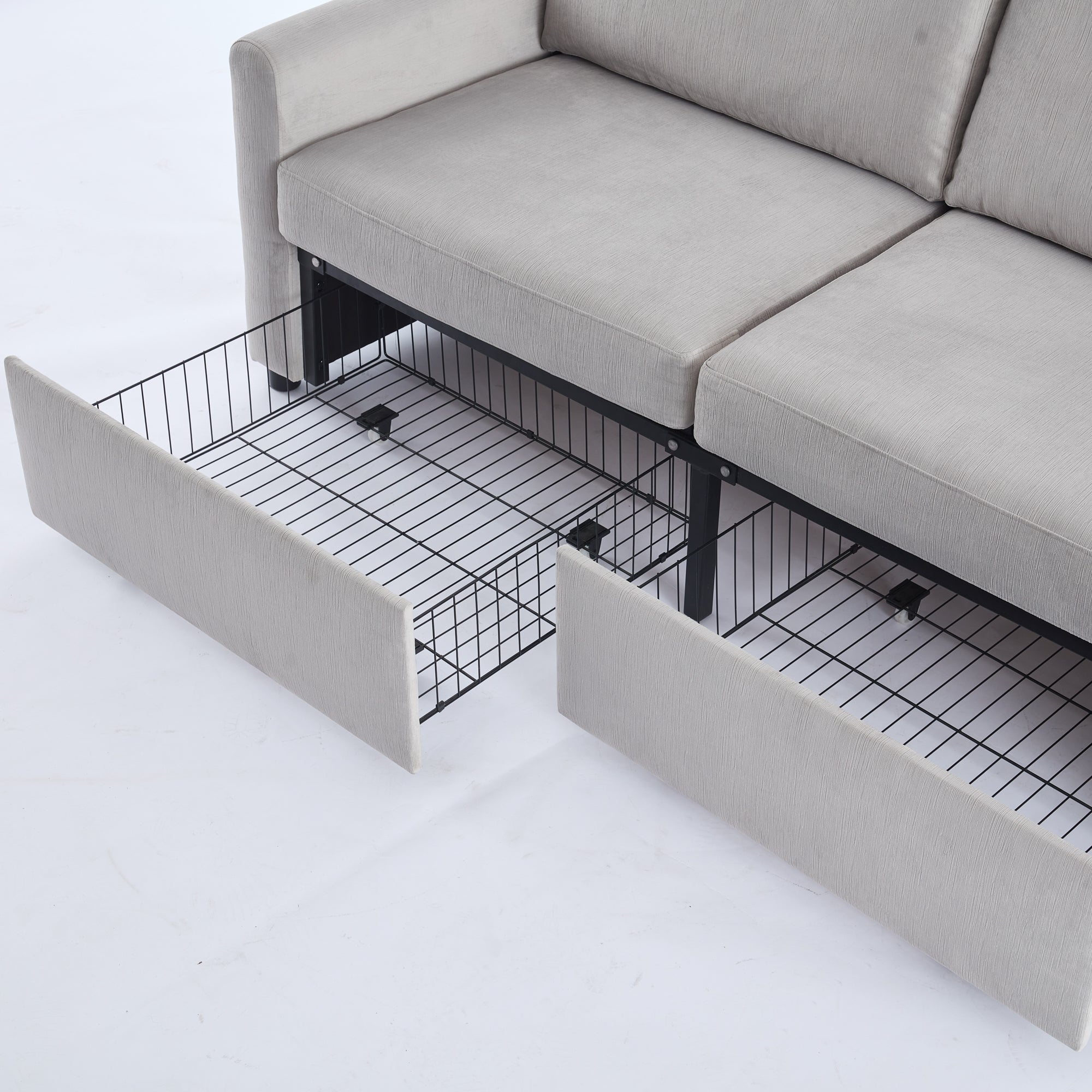 Modern Compact 2-Seater Sofa with Drawer Storage Durable Light Grey Fabric